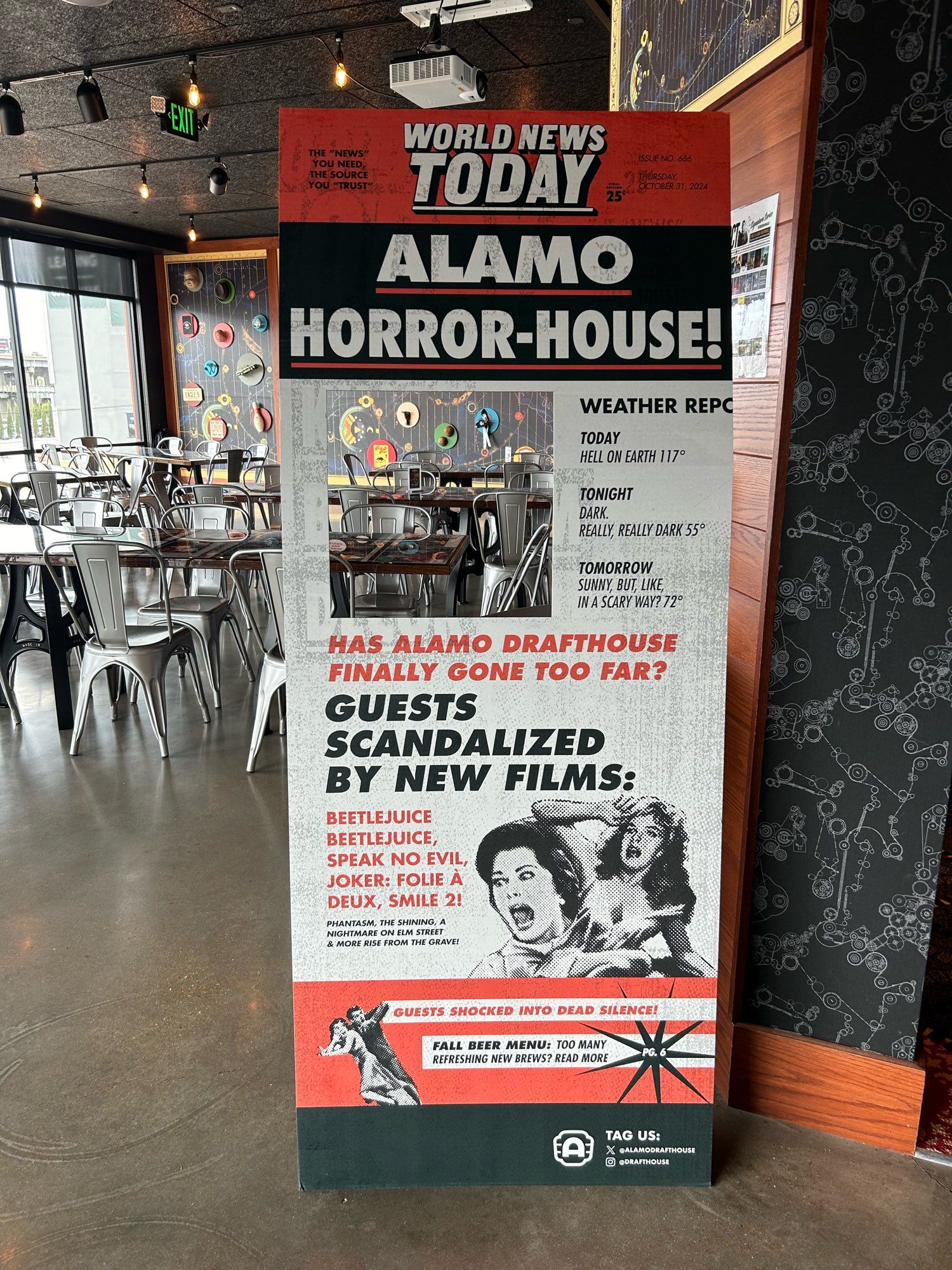 Lobby display advertising some of the upcoming horror offerings from Alamo Drafthouse.

Alamo Horror-House!
Has Alamo Drafthouse finally gone too far?