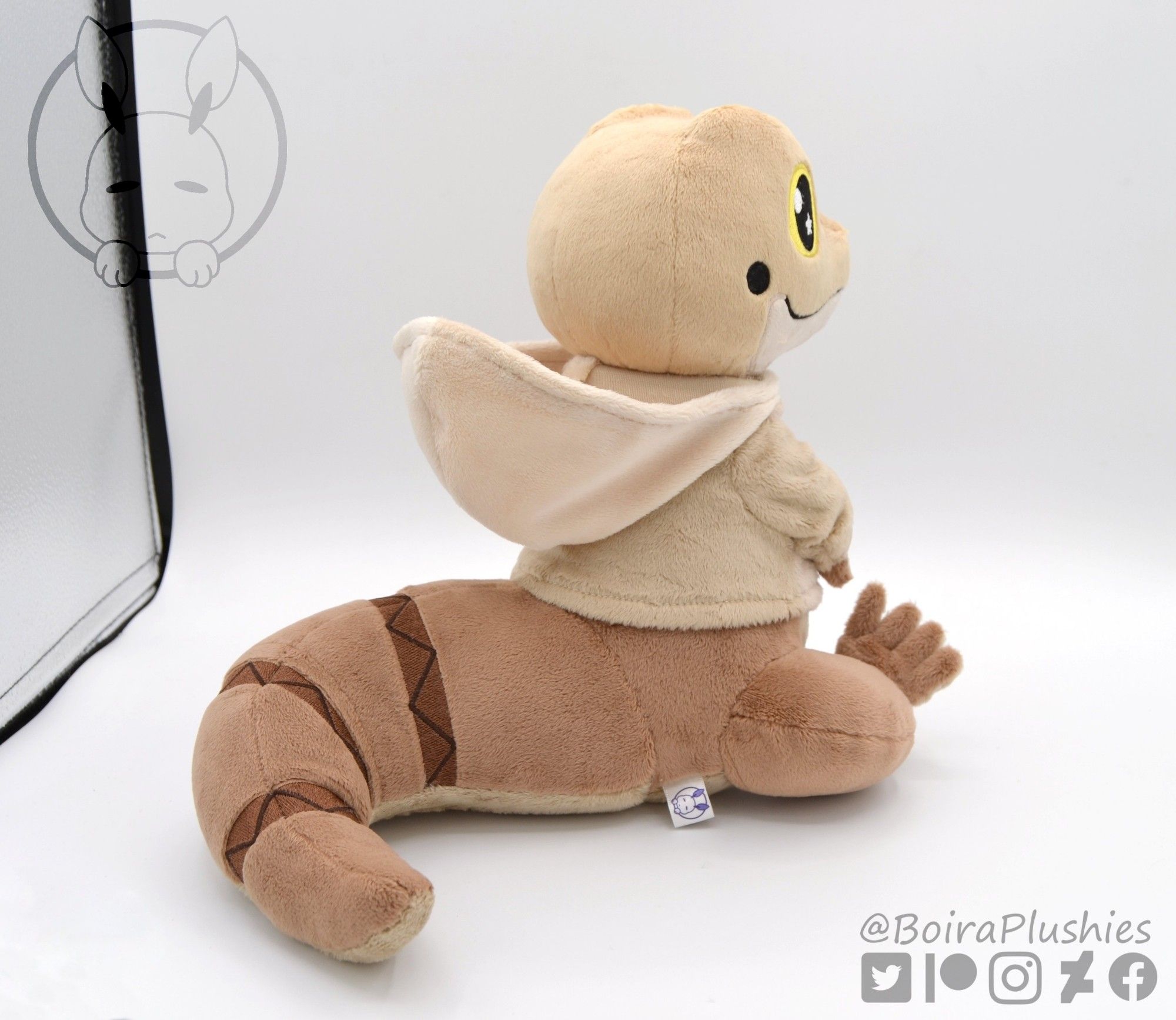 Handmade lizard plush with a hoodie. Brown colors