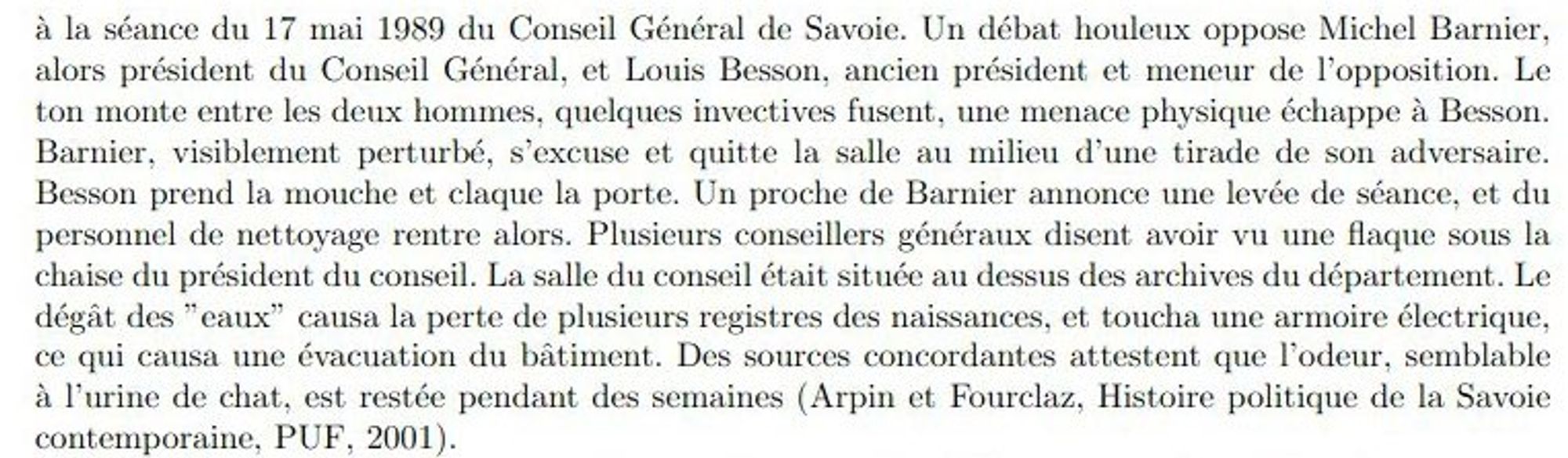 archive qui sous entende que Barnier s'est pissé dessus pendant un conseil général du département.