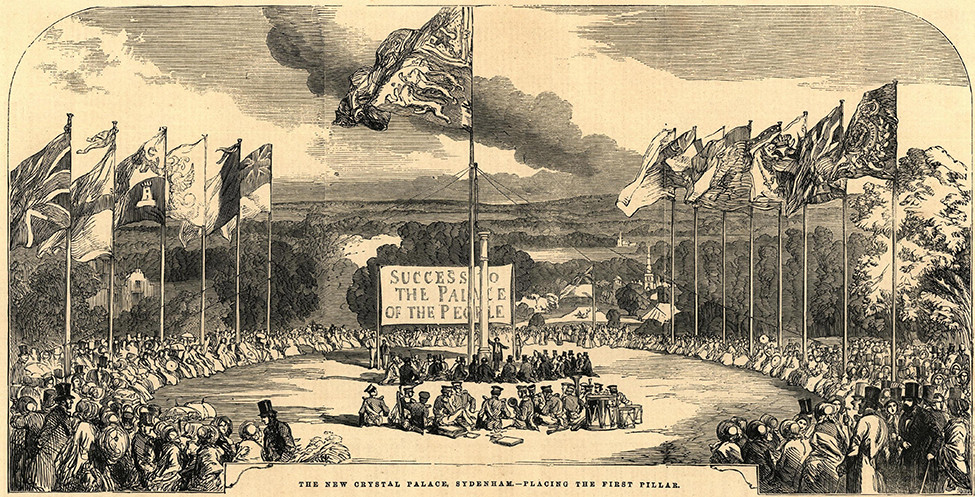 Anonym, The new Crystal Palace, Sydenham. Placing the first pillar, 1852, Papier, in: Illustrated London News, 14.08.1852 © Antiqua Print Gallery / Alamy Stock Photo.