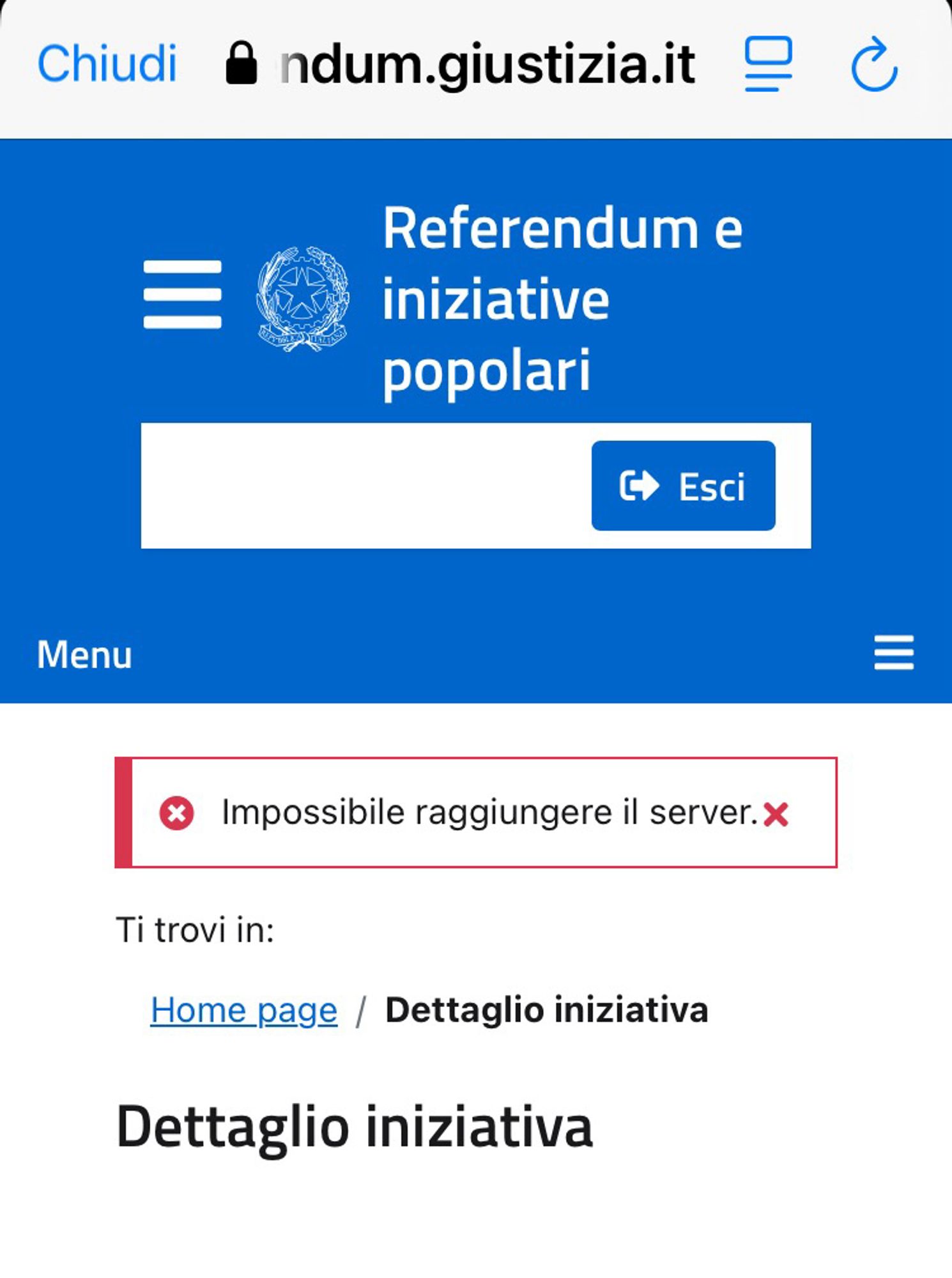 Server raccolta firme non raggiungibile 