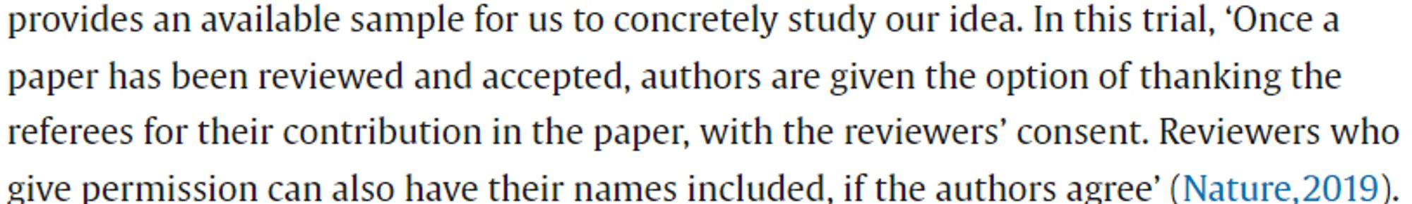 Screenshot of Nature's policy on open review: After acceptance, authors can opt to include the names of the reviewers with their consent.