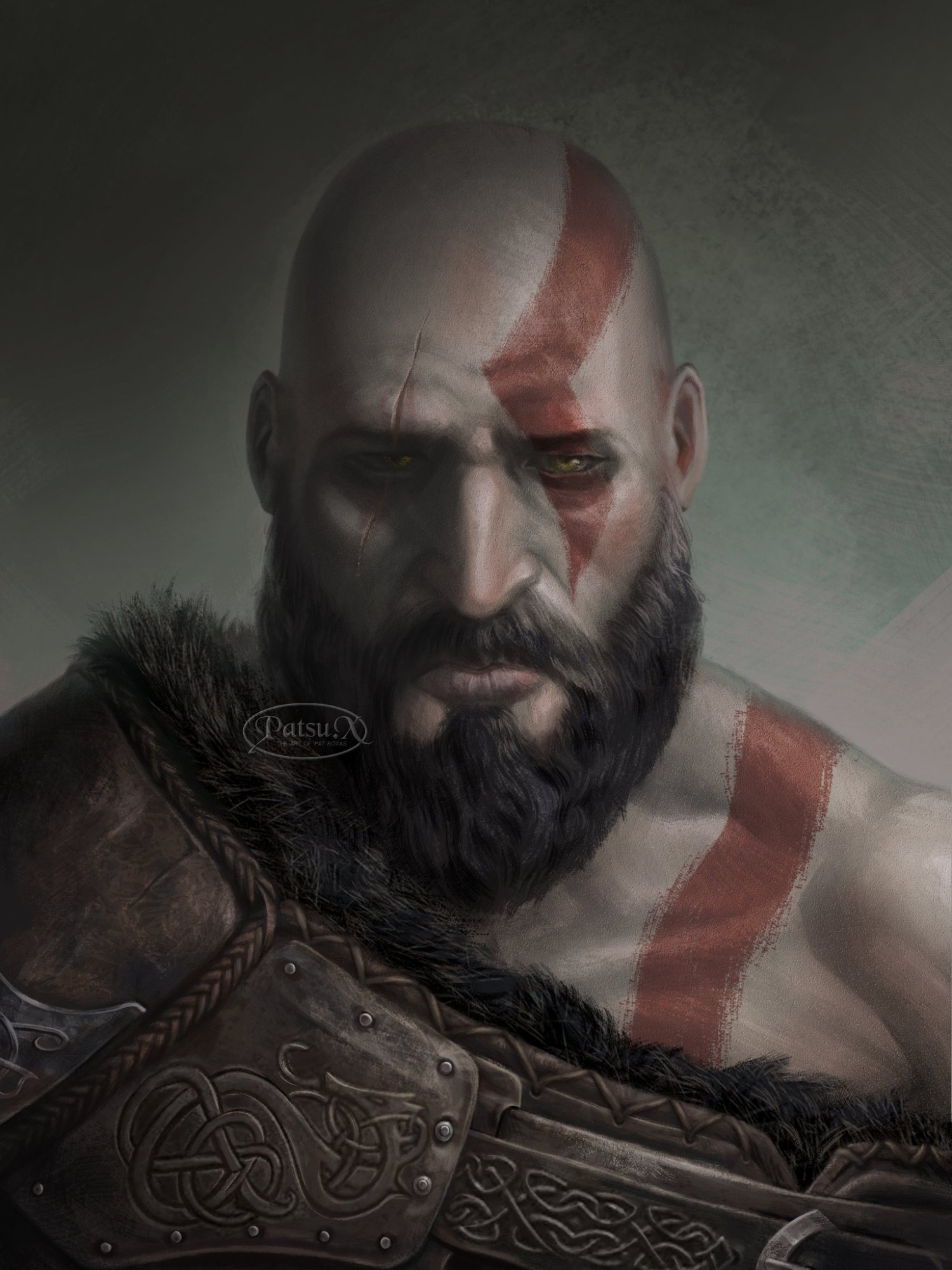 Digital painting portrait of Kratos from God of War. (2018)