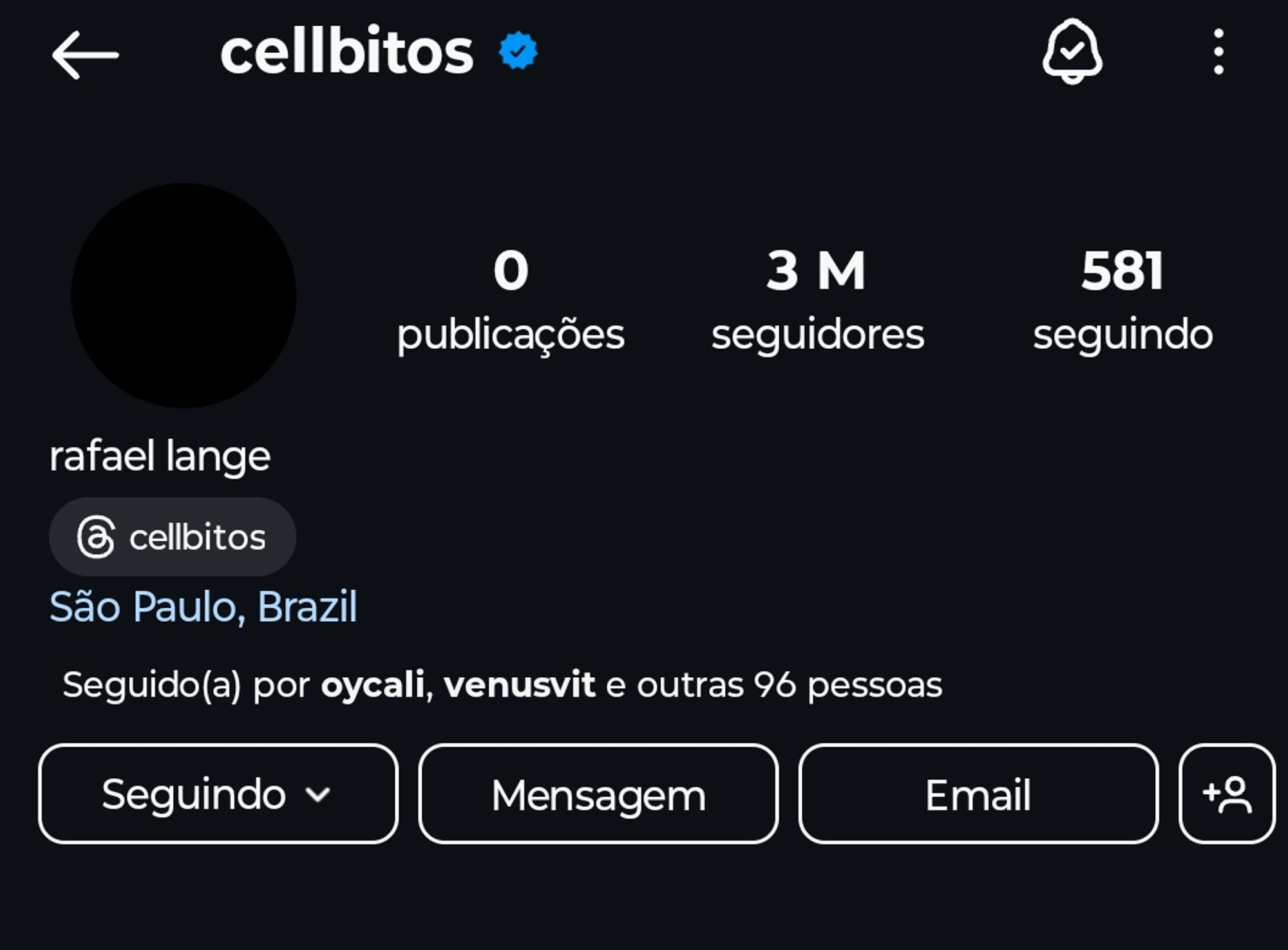 Print do perfil do cellbit no Instagram