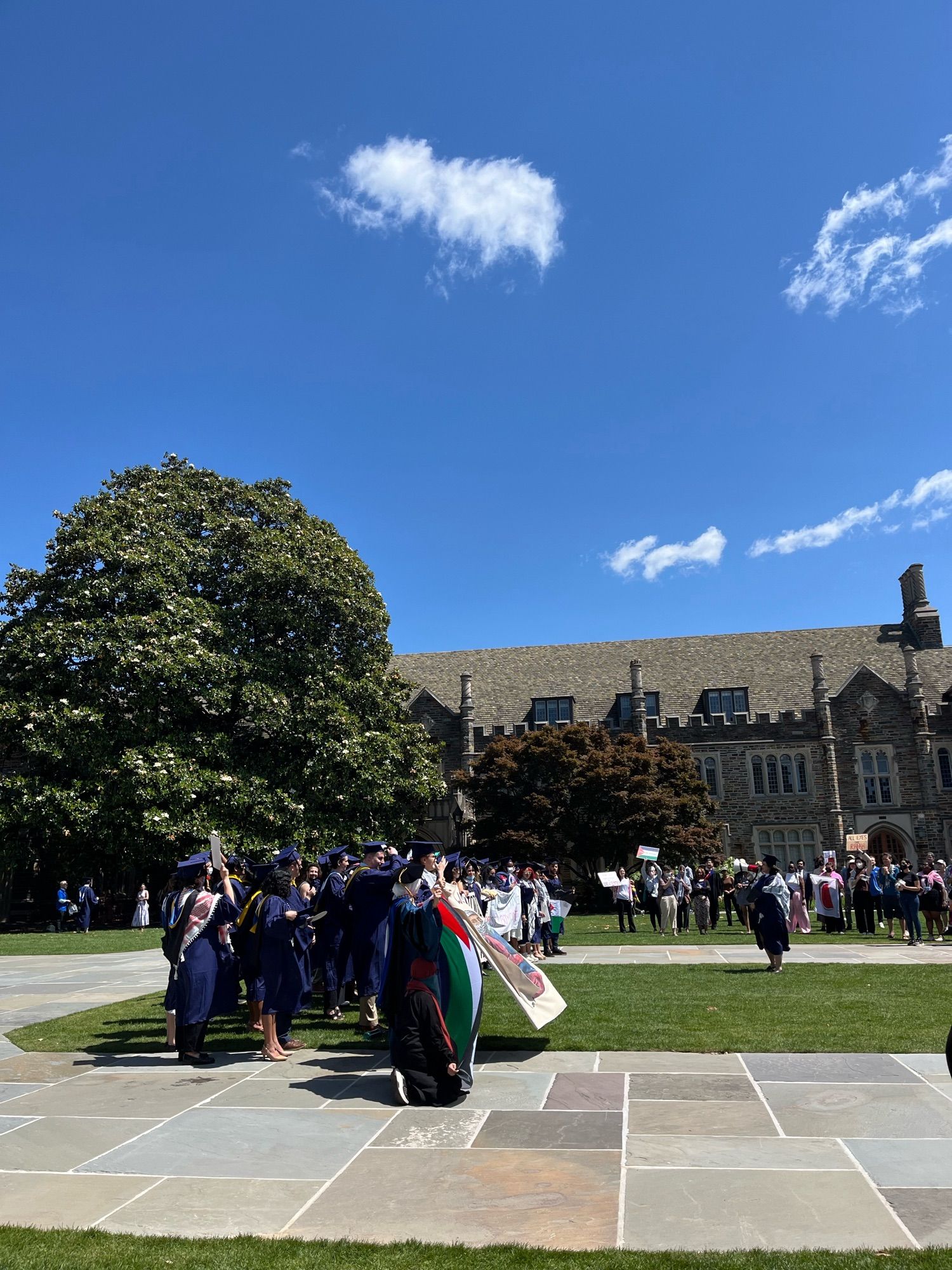 Students protesting and holding their own ceremony in solidarity with Gaza