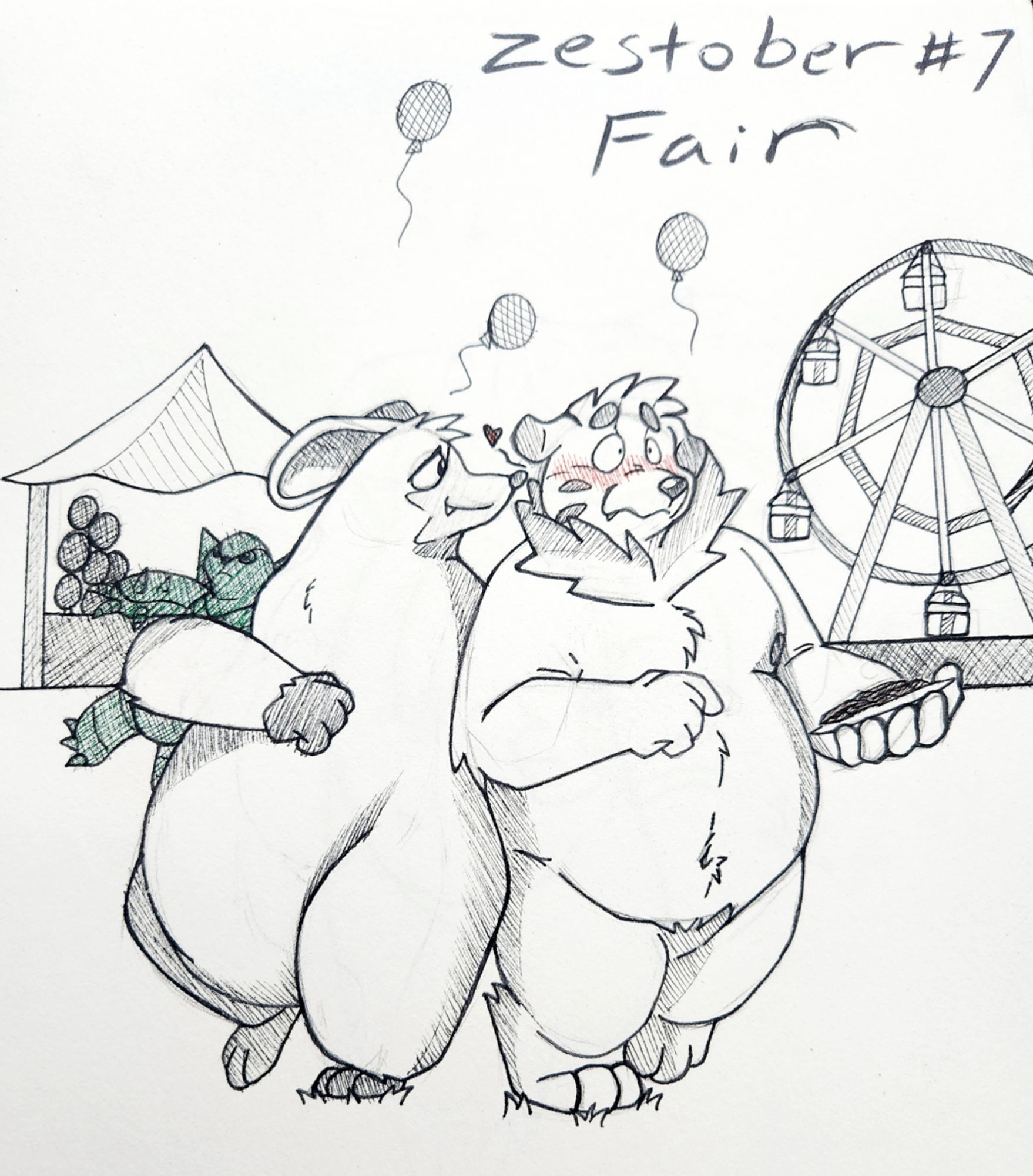 Ratbu giving Zesty a smooch on the cheek for winning him a Chesnaught plush at the fair