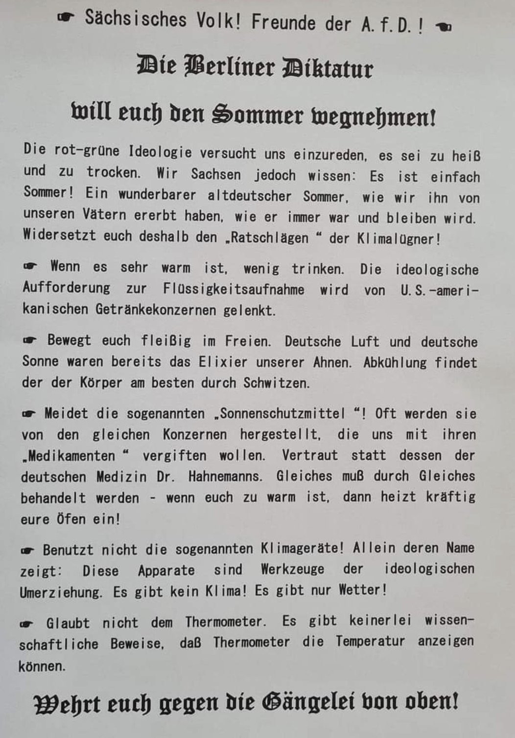 Pamphlet Ewiggestriger Rechter als Flugblatt