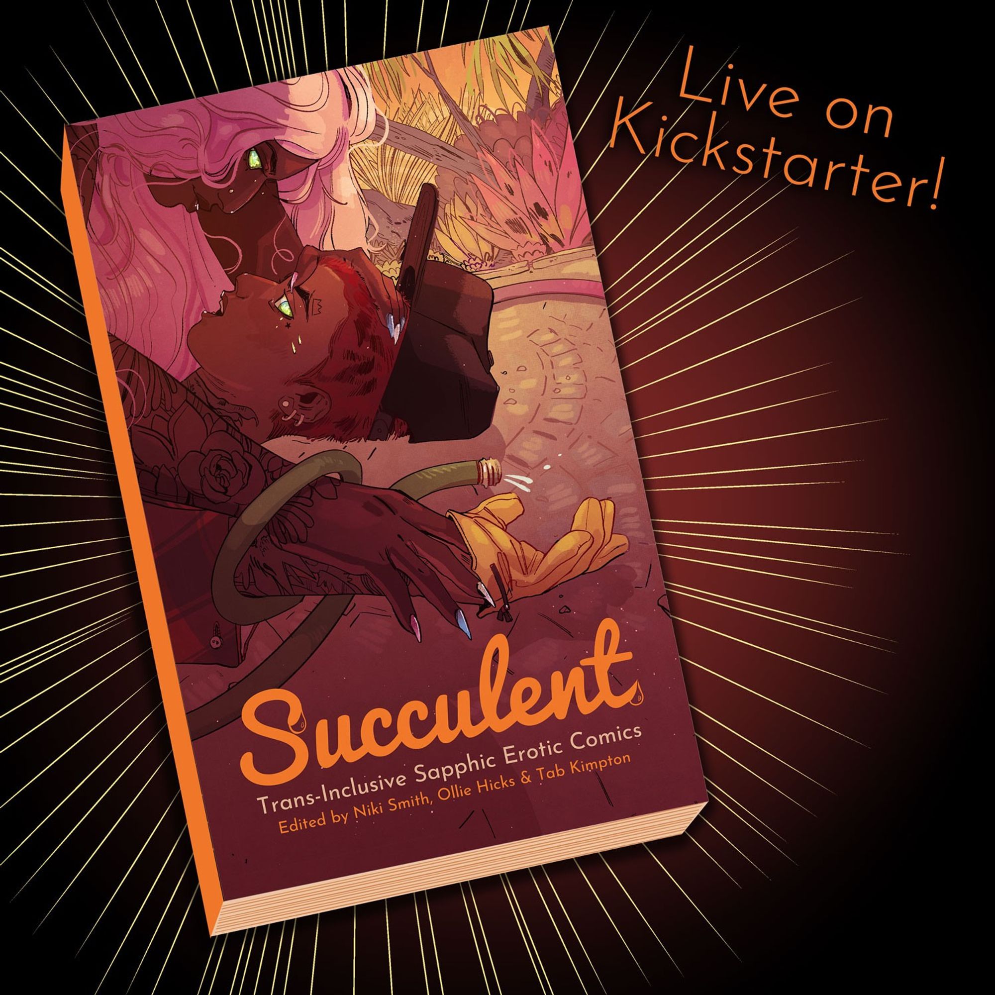 A promo image featuring the cover of the Succulent anthology that says Live on Kickstarter.