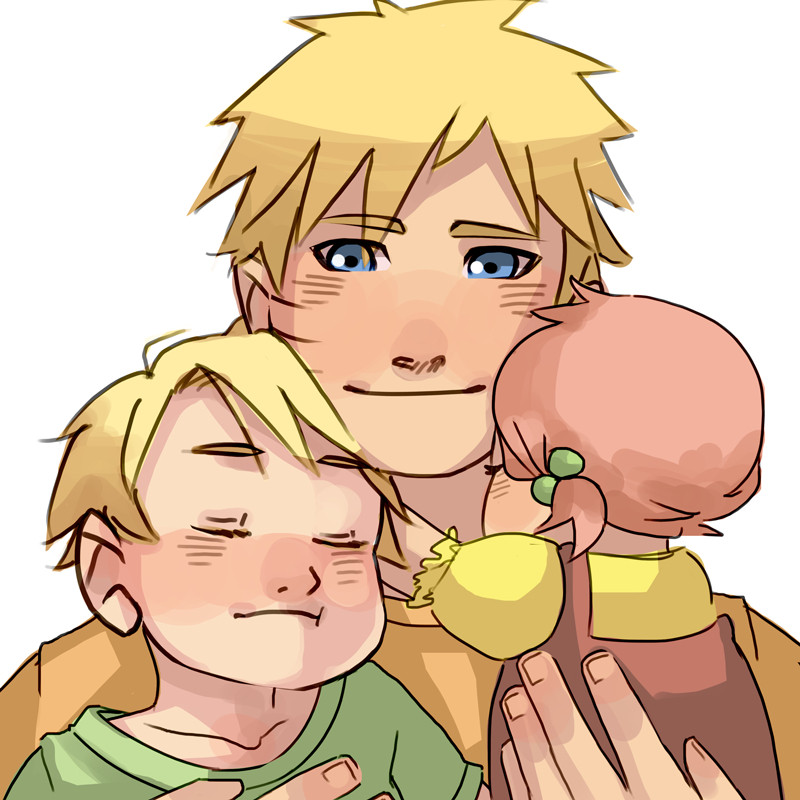 Naruto Uzumaki holding his children Shinachiku and Hanami