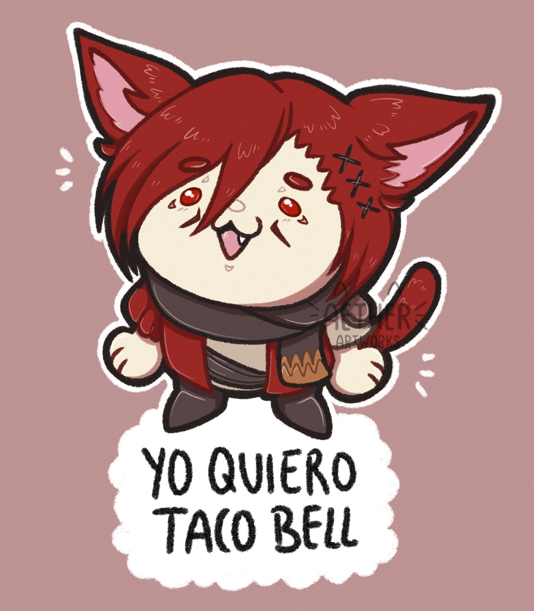 Yo quiero Taco Bell meme with a chibi G'raha Tia from FFXIV