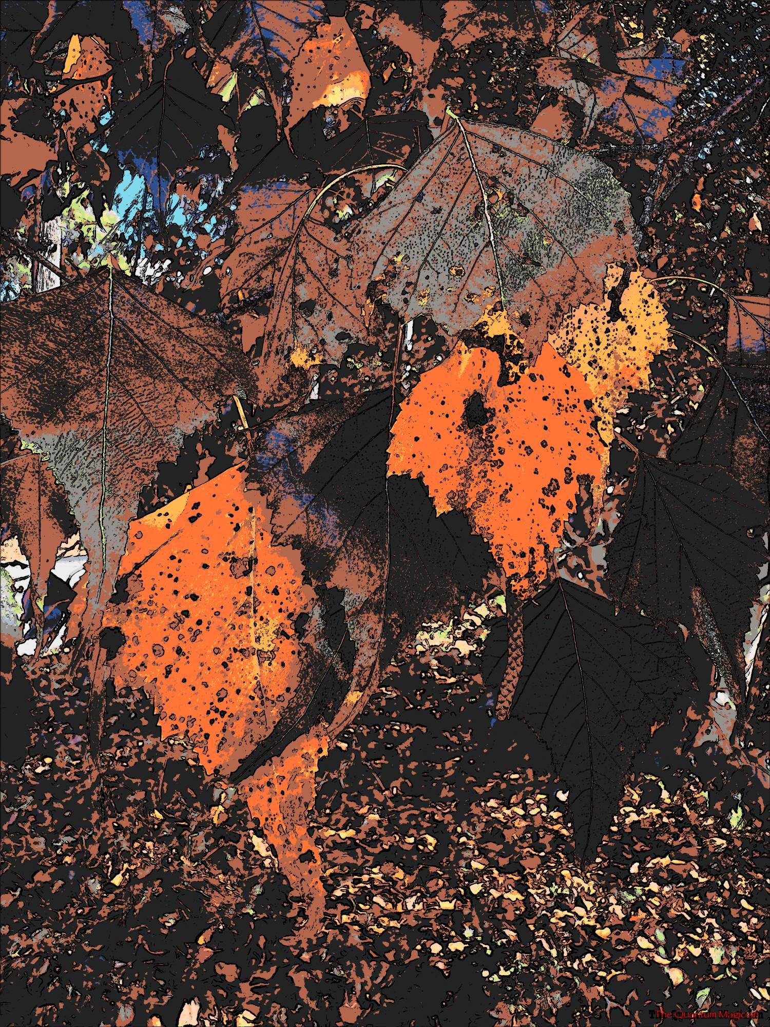 White Birch leaves, some already yellowed by the fall conditions.

The picture has been run through home brew image processing software.

The colors are a closest match between the original colors and the colors available in a 32-count Crayola Crayons box.