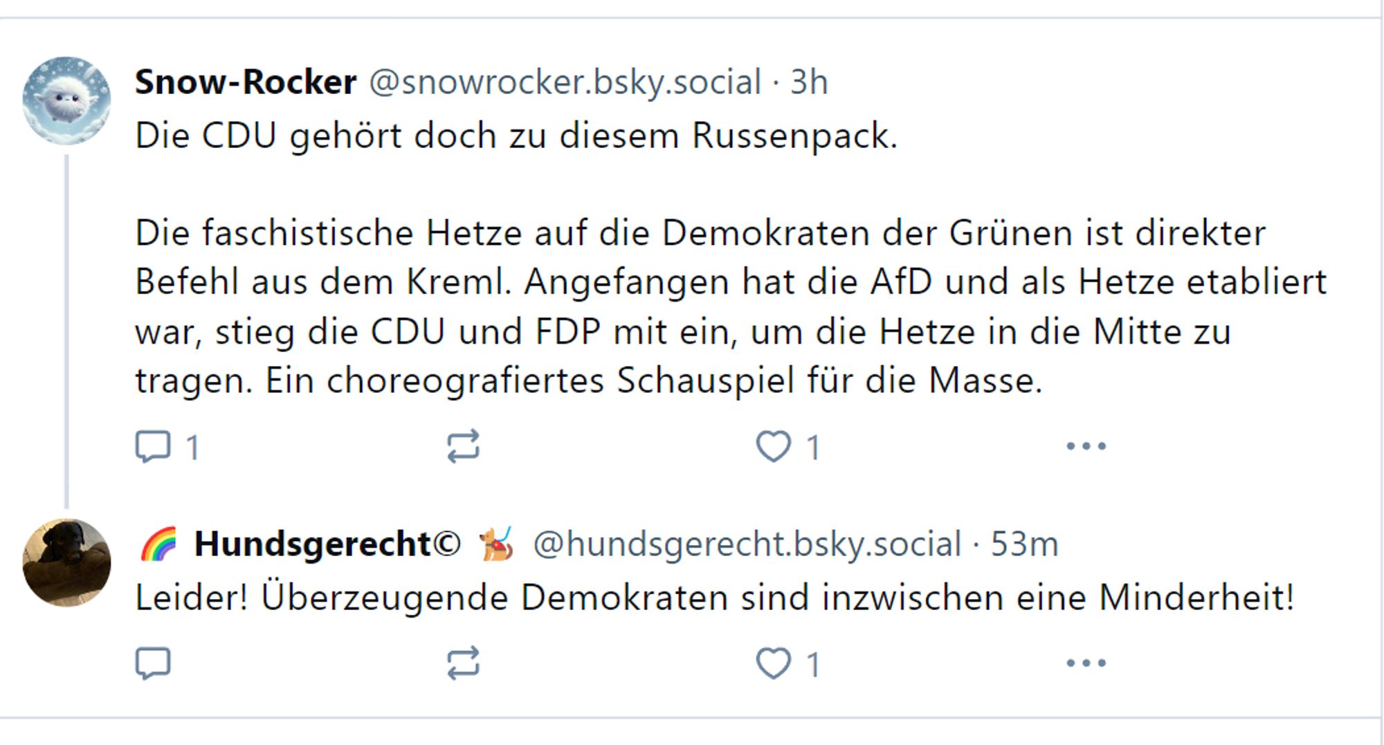 Screenshot bluesky: Demokraten lassen sich über das "Russenpack" aus.