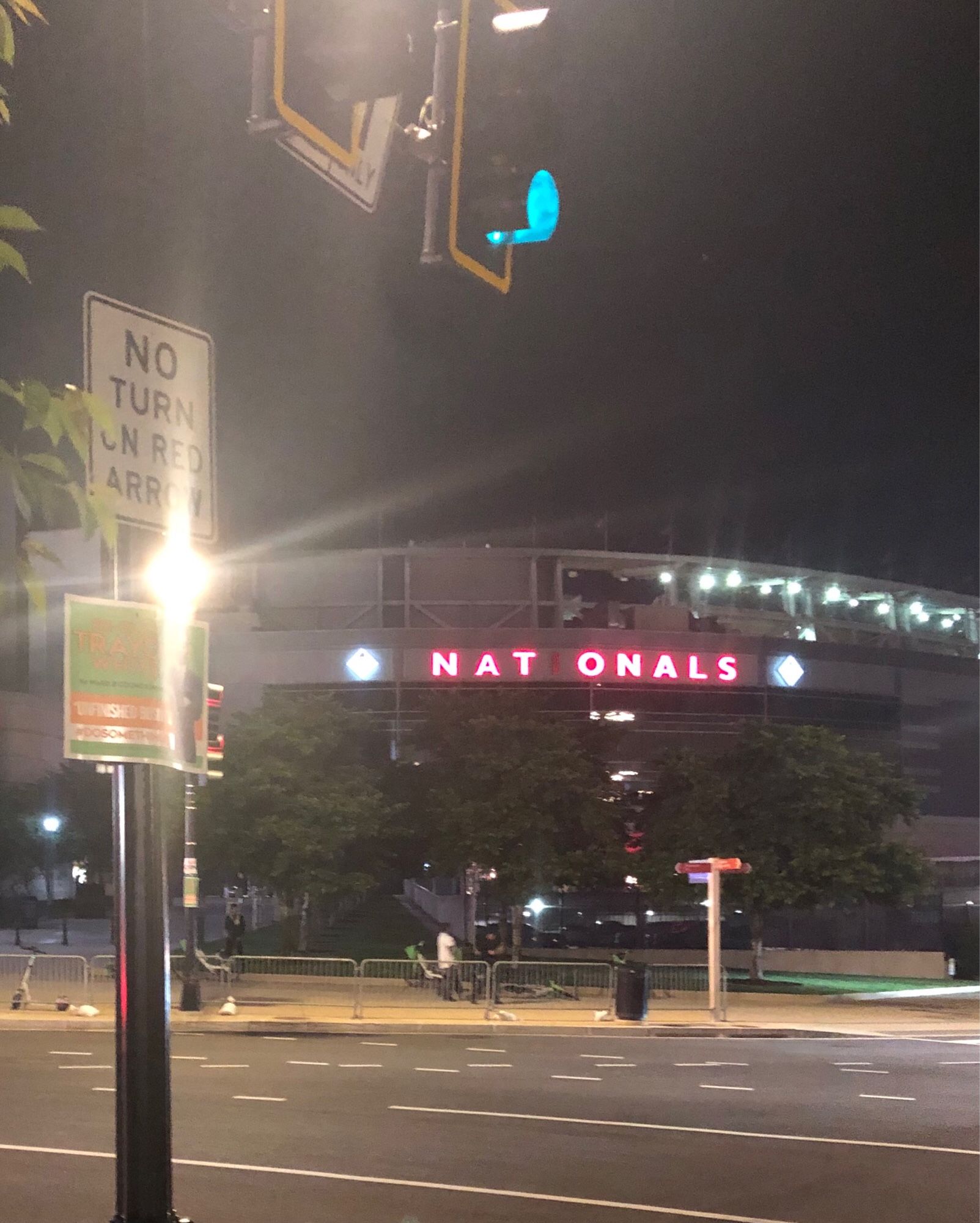 Nationals Park, home of MLB’s Washington Nationals, with the letter I extinguished.