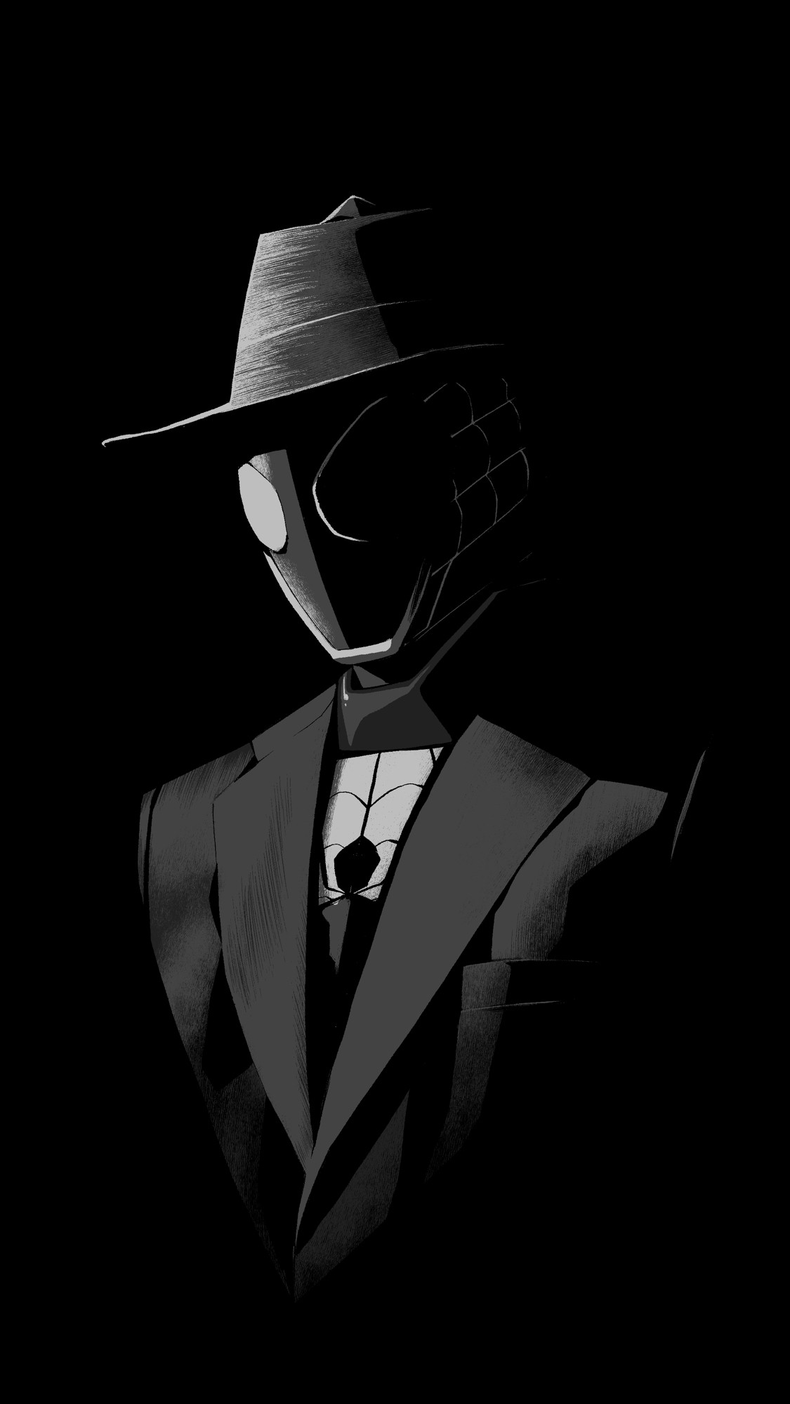 Kamen Rider Fourze black and white portrait depicted as a noir detective