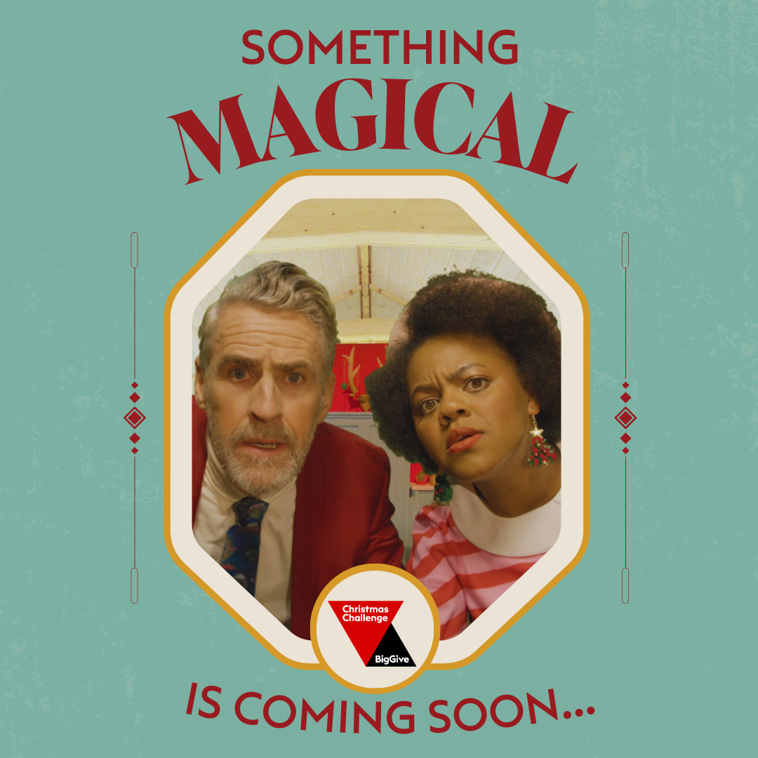 Big Give picture of Santa and his elf. Text reads 'Something magical is coming soon...'