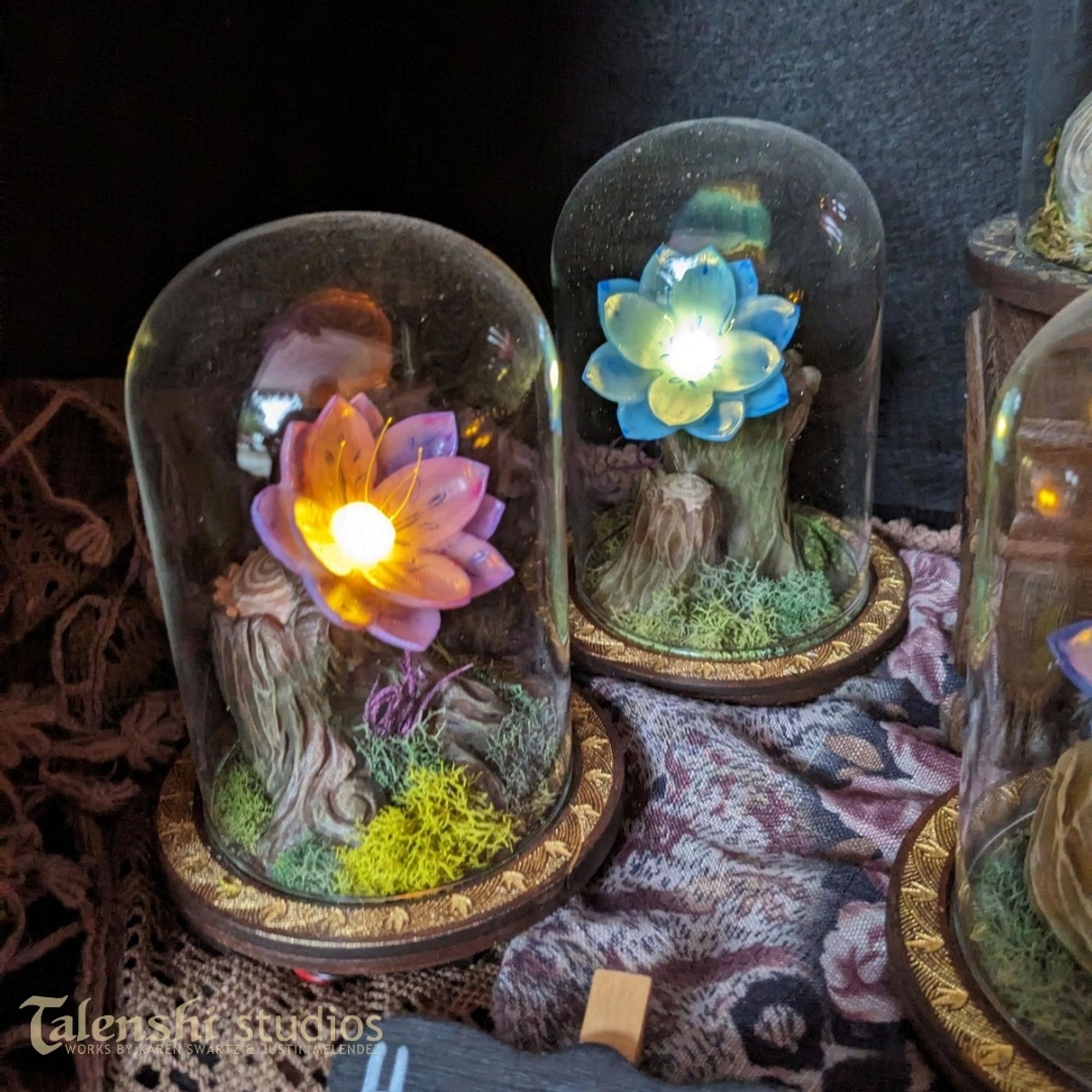 Closeup of some of our enchanted flower dioramas.