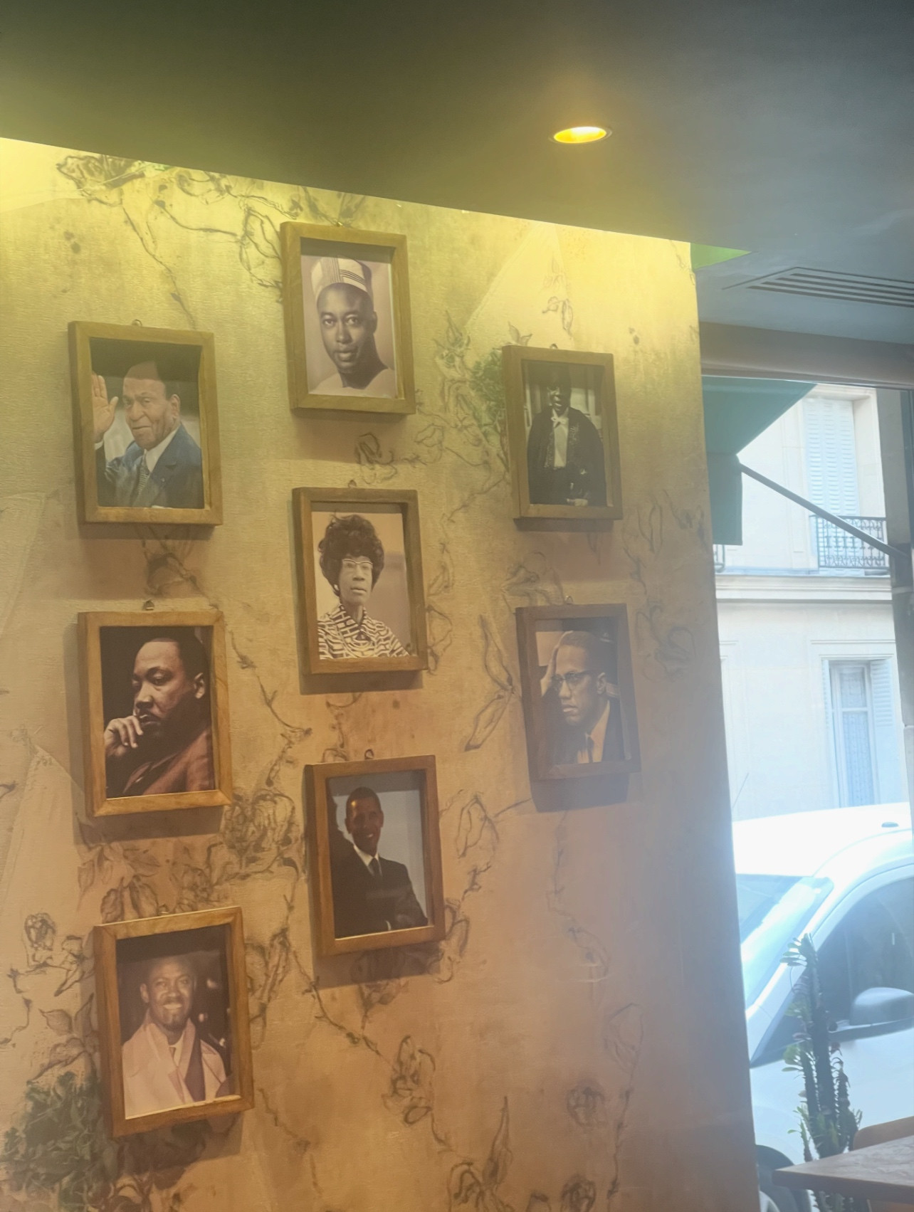 Wall with photos of African American and African leaders
