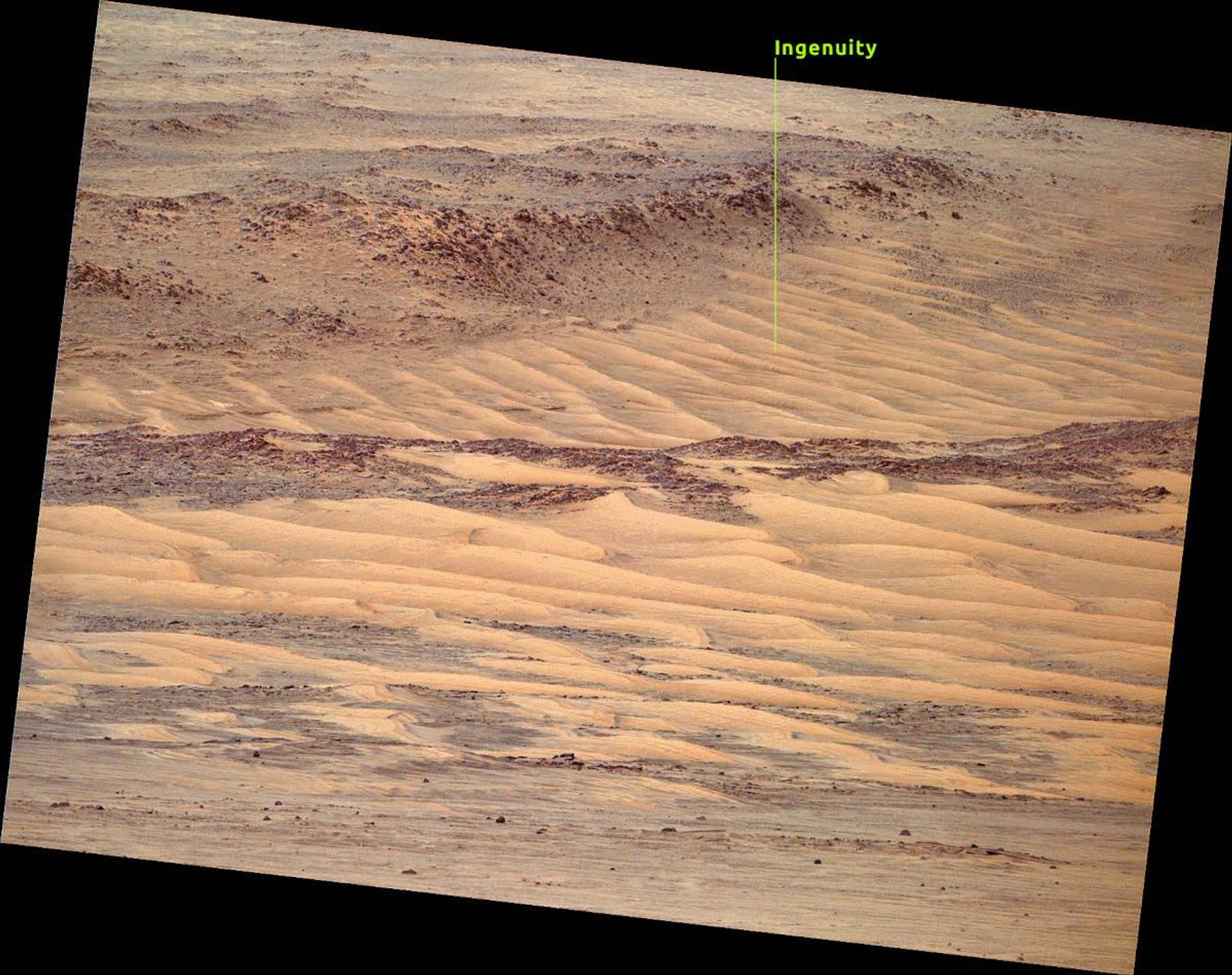 View of Valinor Hills, Ingenuity annotated. Processing by 65dBnoise