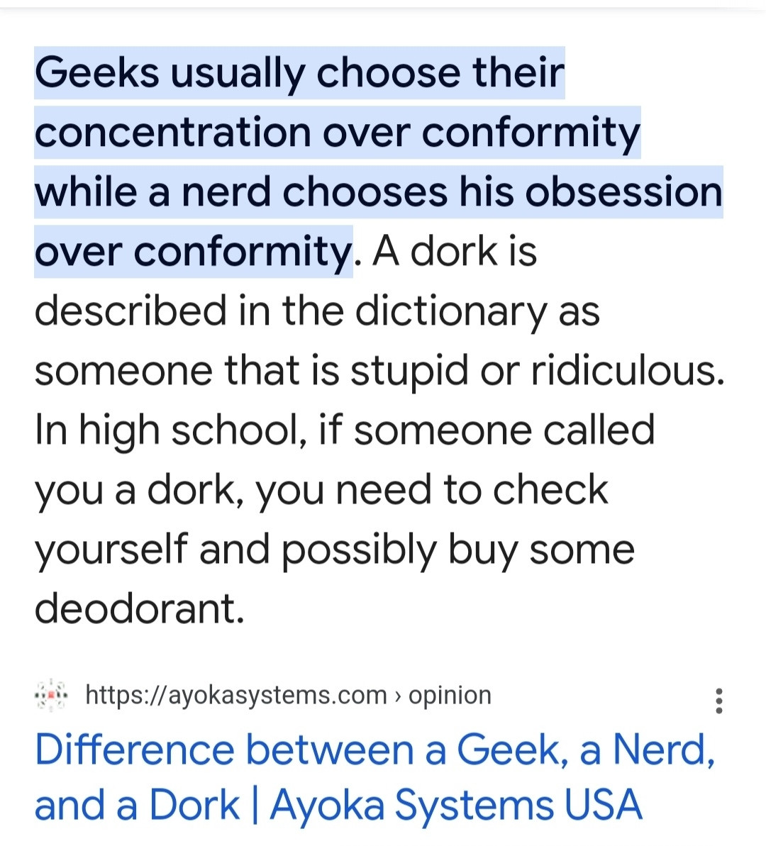 Difference between a nerd, a geek, and a dork. Which one are you?