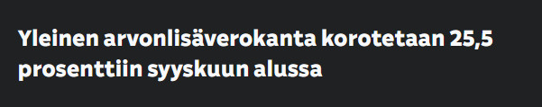 ALV-kanta korotetaan 25,5 prosenttiin syyskuun alussa