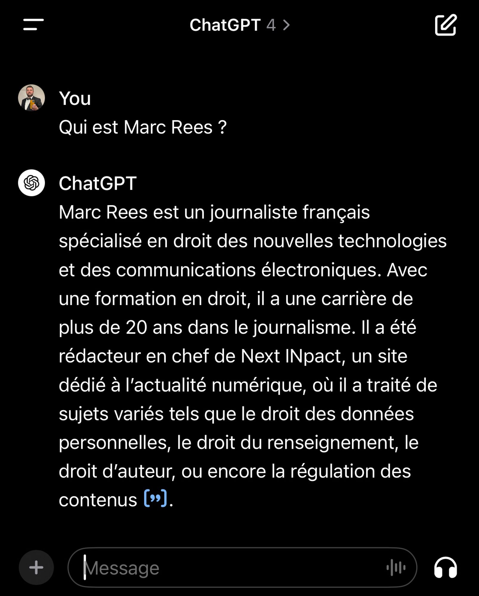 ChatGPT répond à la question Qui est Marc Rees ?