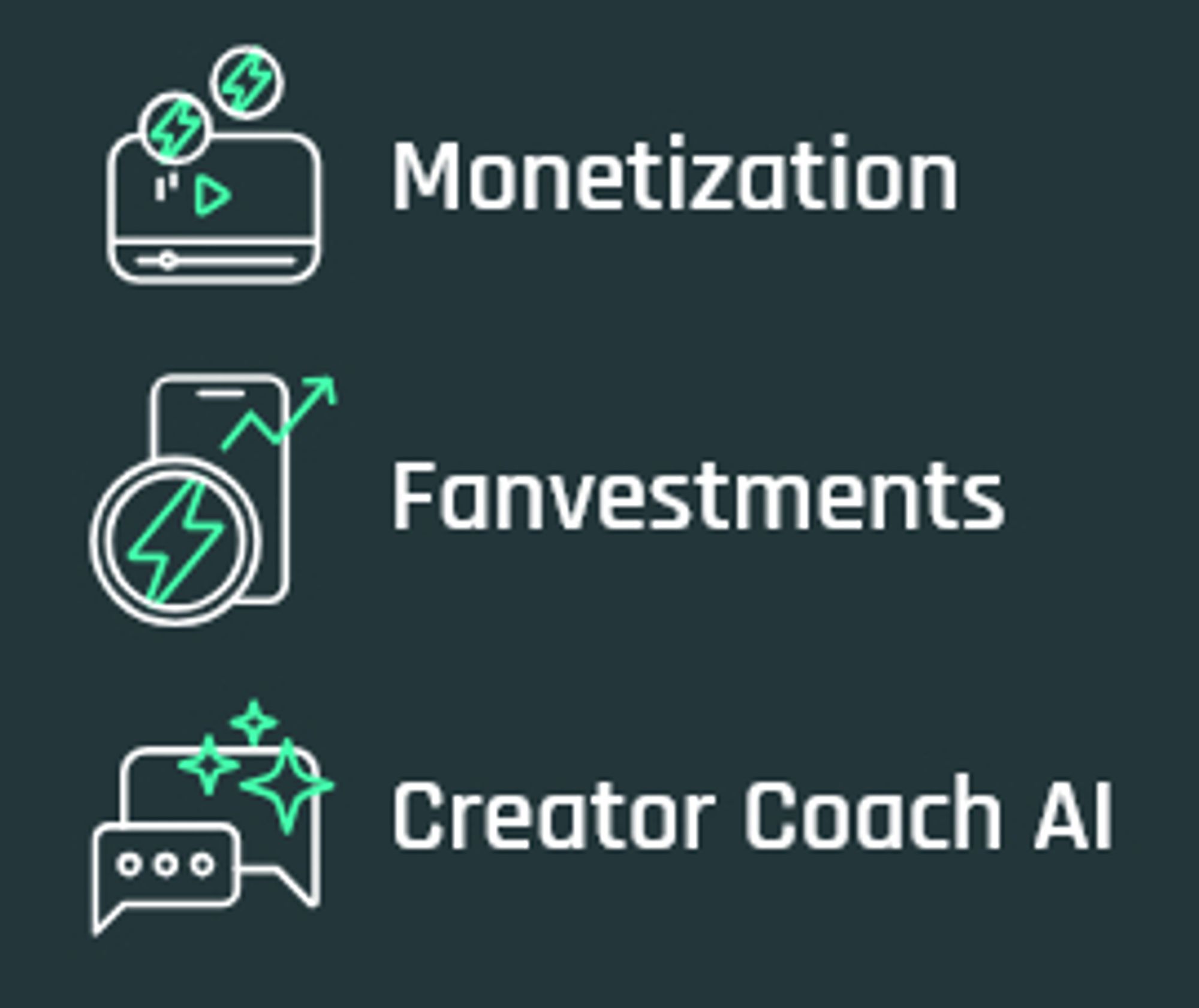 "Monetization
Fanvestments
Creator Coach AI"