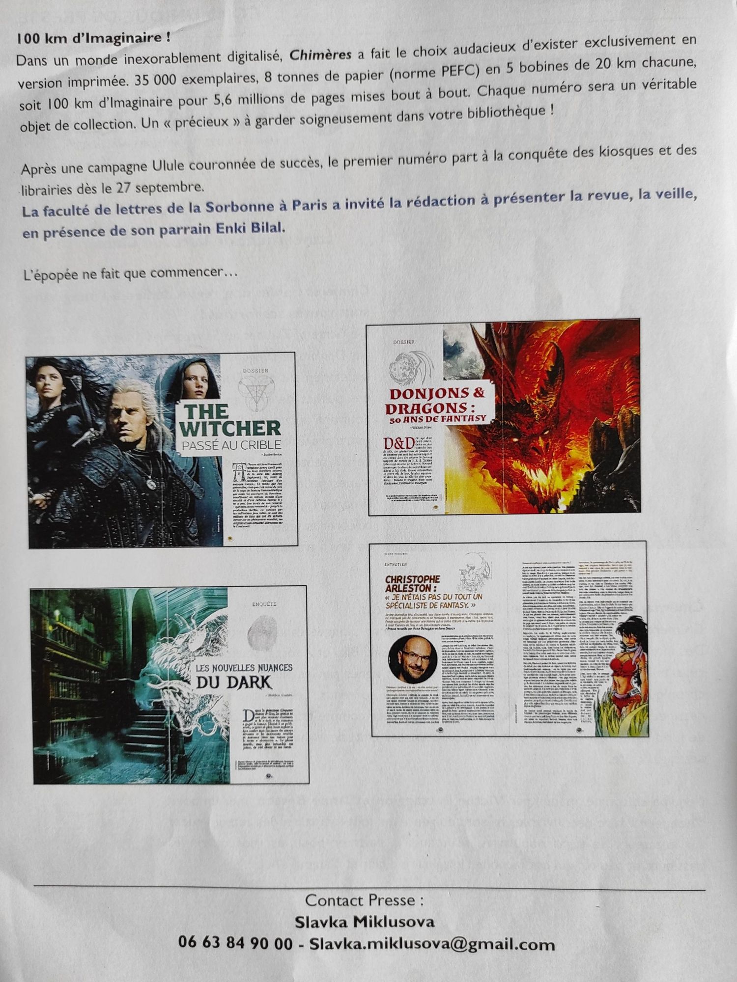 Un bout du communiqué de presse de la revue Chimères