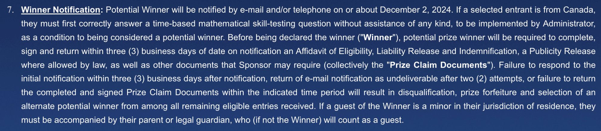 Legal text from contest rules.