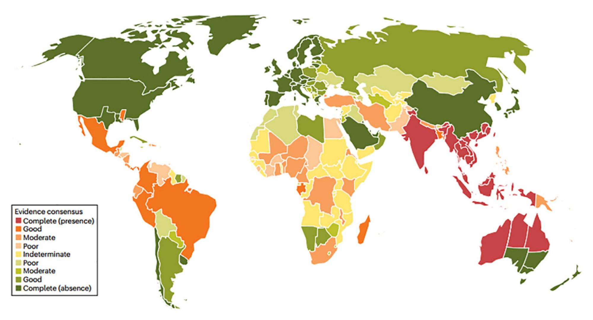 Distribution of Burkholderia pseudomallei, the causative agent of melioidosis.