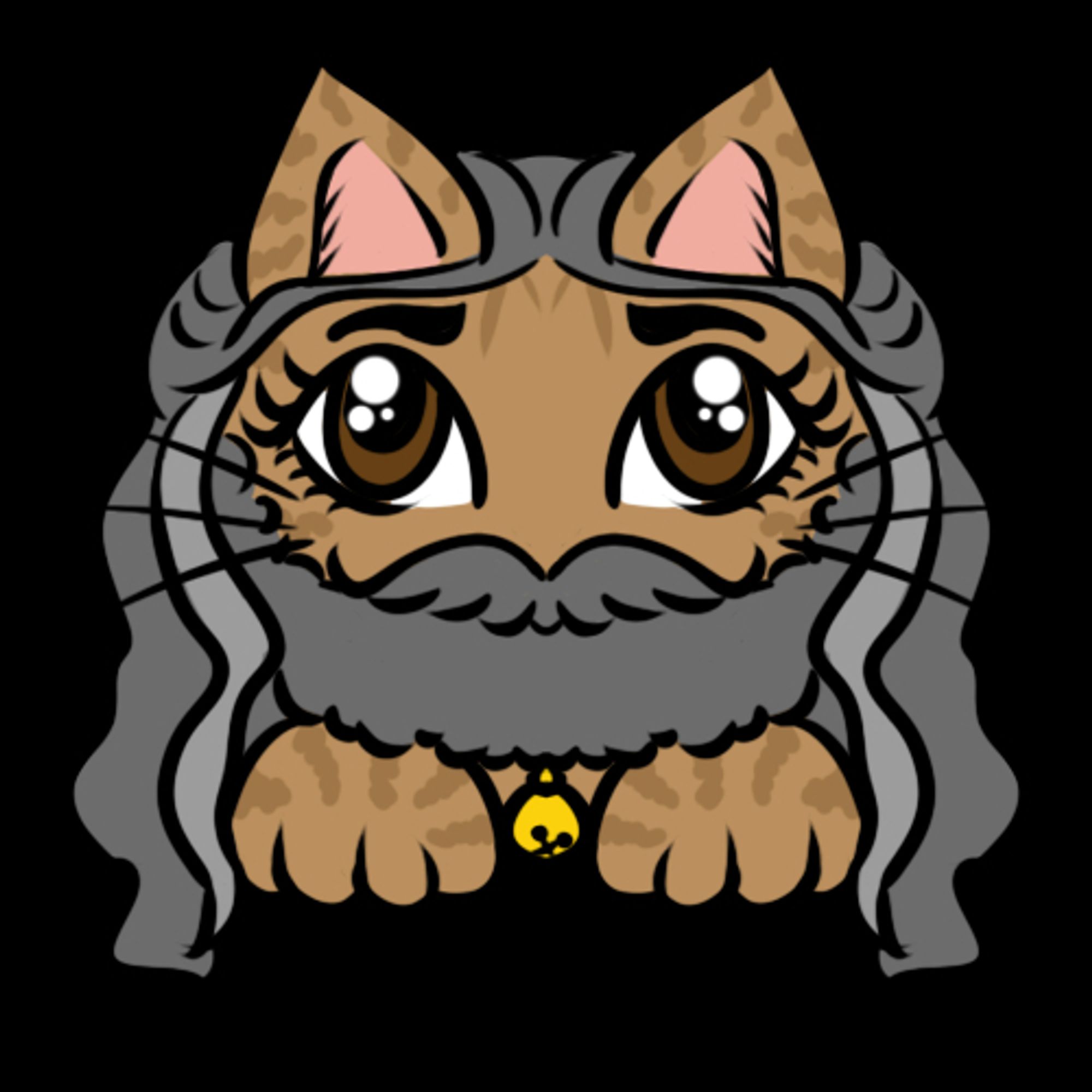 chibi drawing of Ed Teach with cat ears, whiskers, and paws