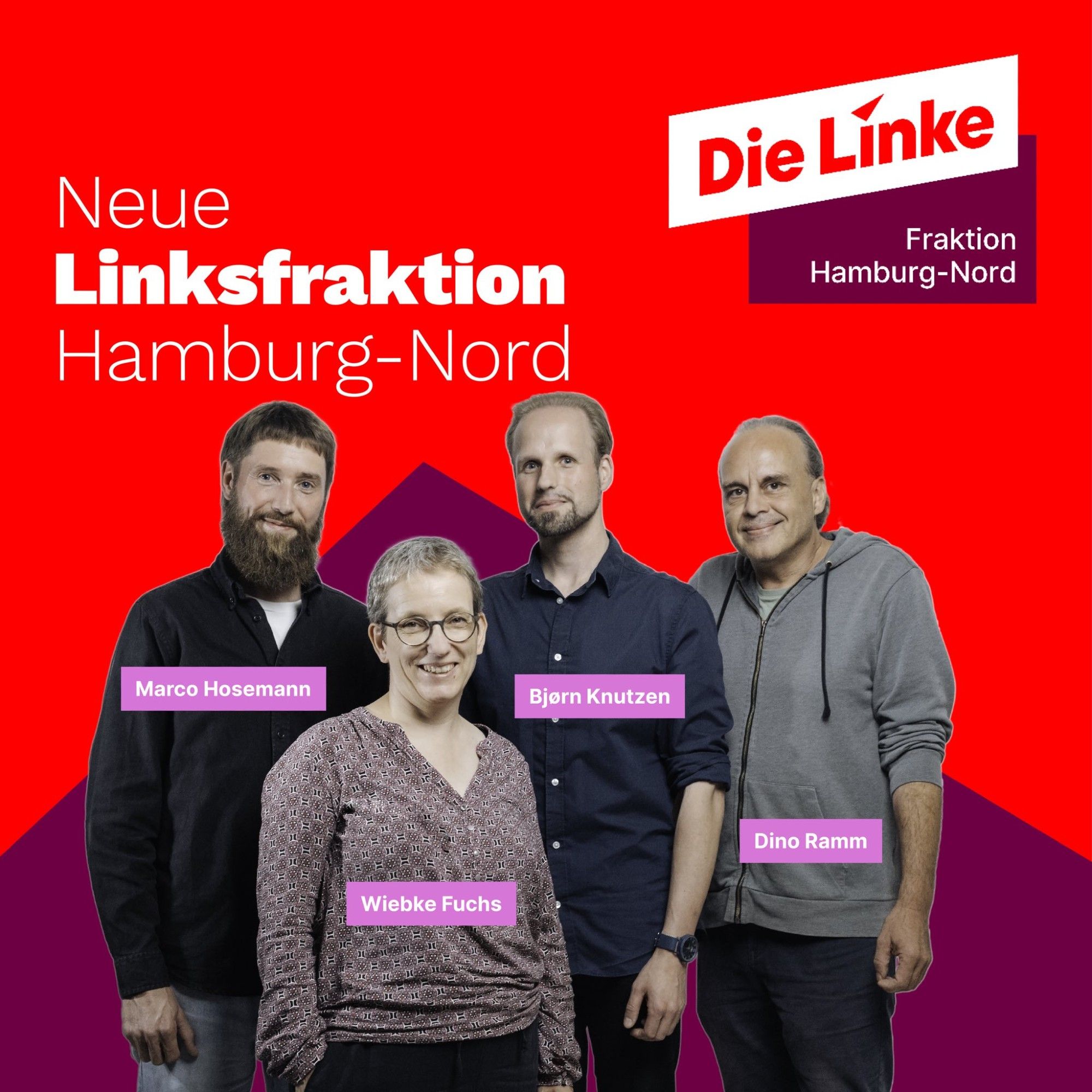 Foto mit: Marco Hosemann, Wiebke Fuchs, Bjørn Knutzen & Dino Ramm - Die neue Linksfraktion Hamburg-Nord.