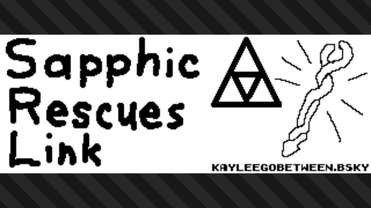 Splatoon plaza post that reads "Sapphic Rescues Link" and shows an illustration of the Triforce and Tri Rod from The Legend of Zelda: Echoes of Wisdom