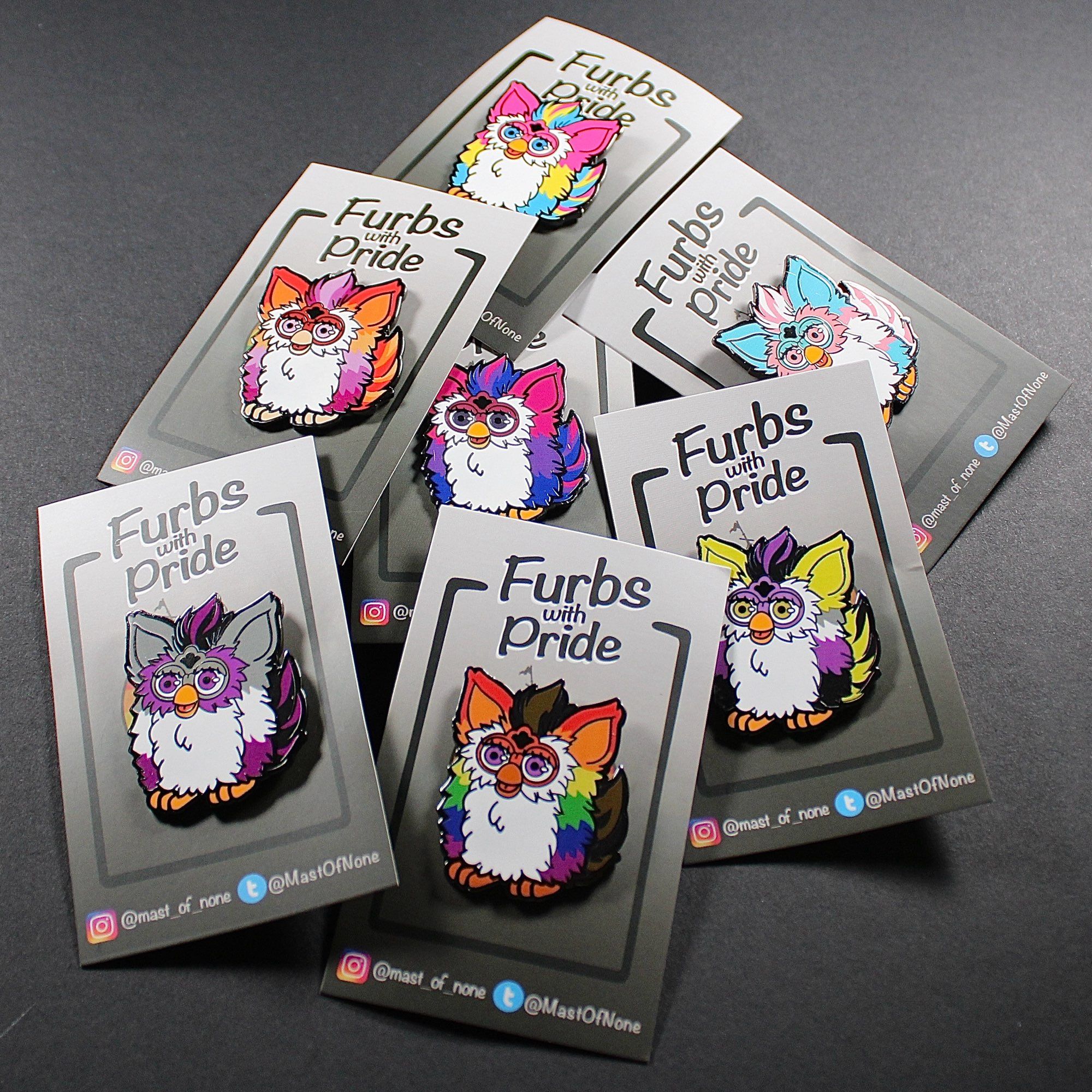 Furby Pride enamel pins