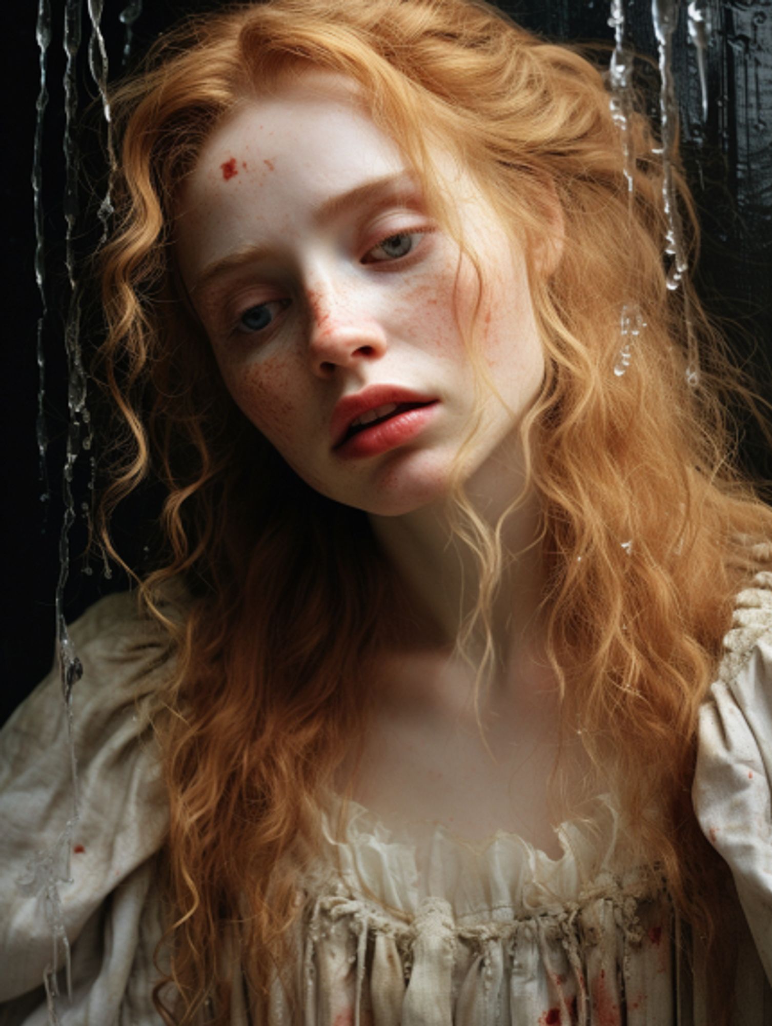 Jeune fille rousse  triste. AI.