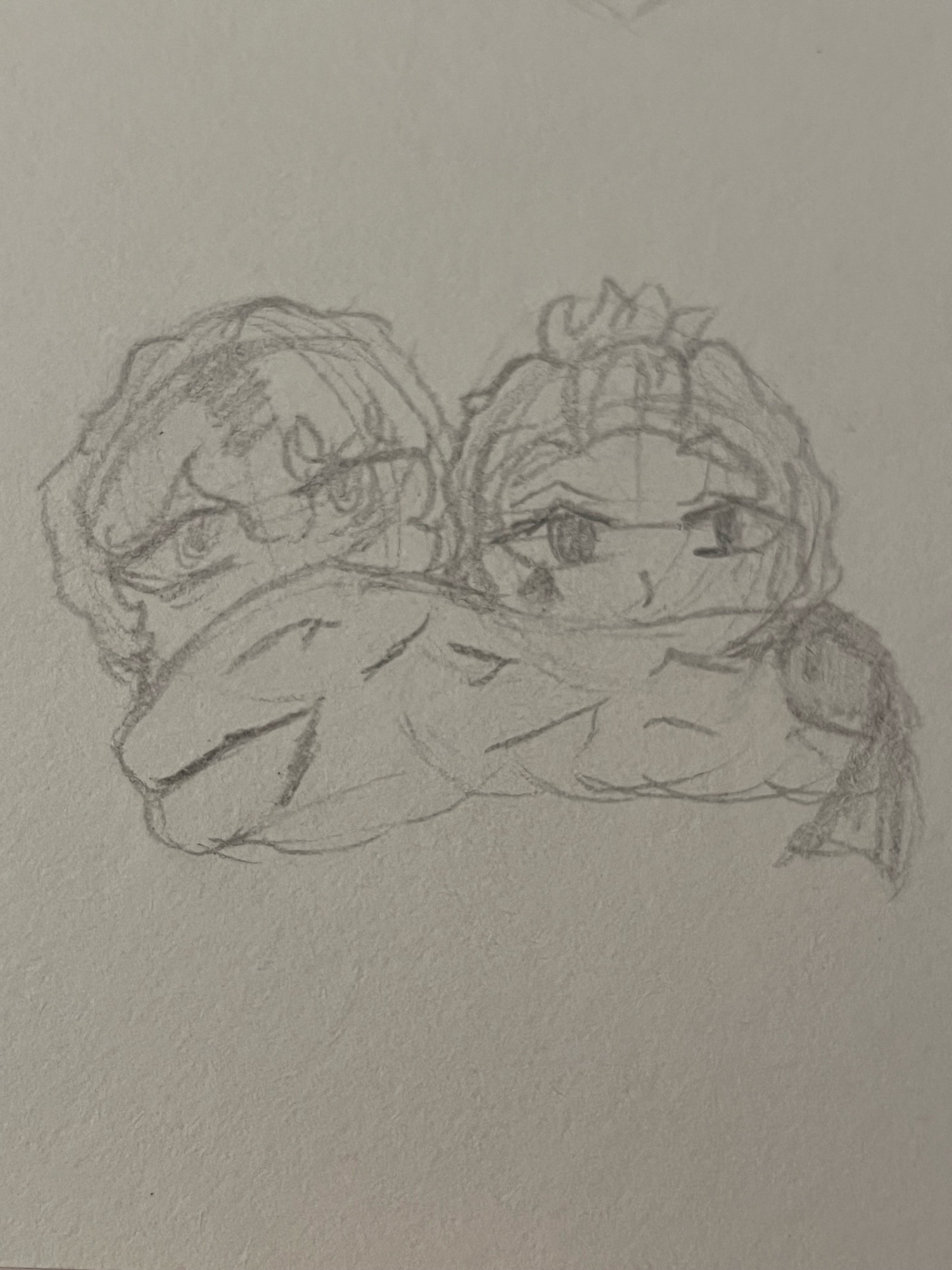 A drawing of cater diamond and another character with curly hair