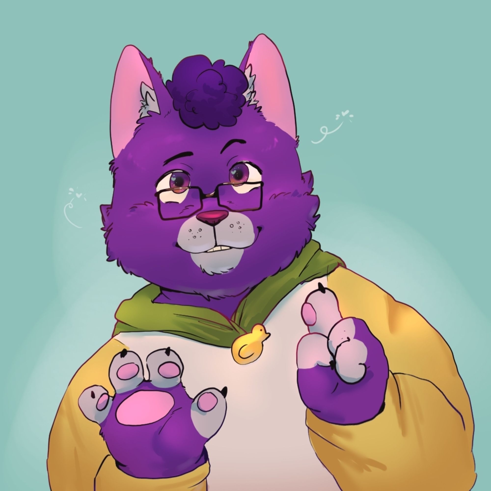 A purple anthro cat with a yellow/white sweater