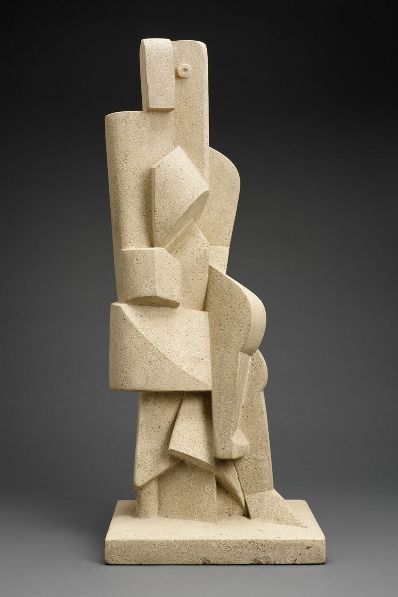 Starting in 1900, young artists migrated to Paris's Montparnasse neighborhood, a hub of avant-garde activity. Jacques Lipchitz moved to there in 1909 and, becoming friends with Diego Rivera, Pablo Picasso, and others, began participating in the Cubist movement. The style's fractured geometric forms and favored subject matter (such as musicians and seated bathers) can be seen in both his bas-reliefs and sculptures in the round like <em>Seated Figure</em>.