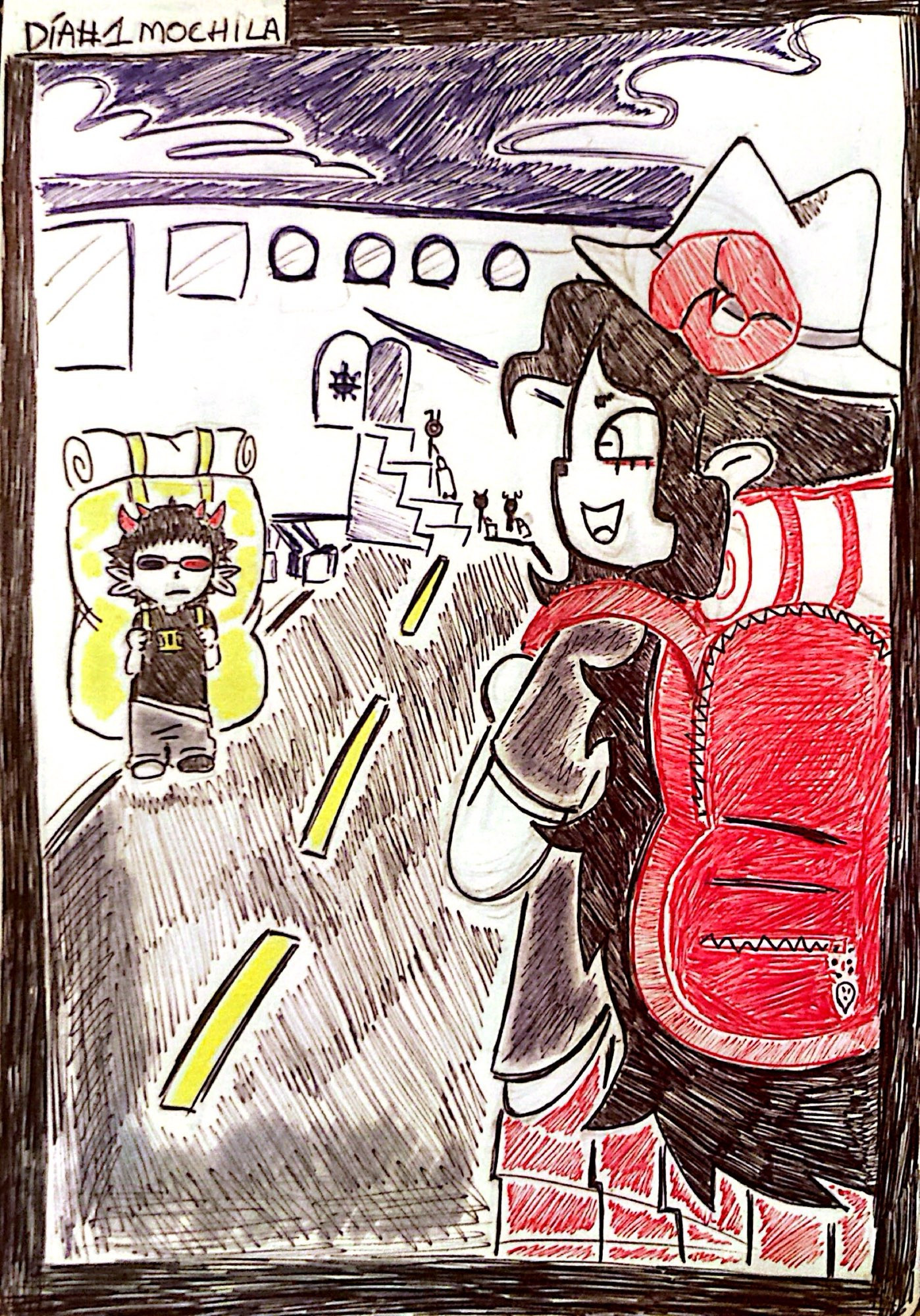 aradia looking at sollux both going to the plane for their trip