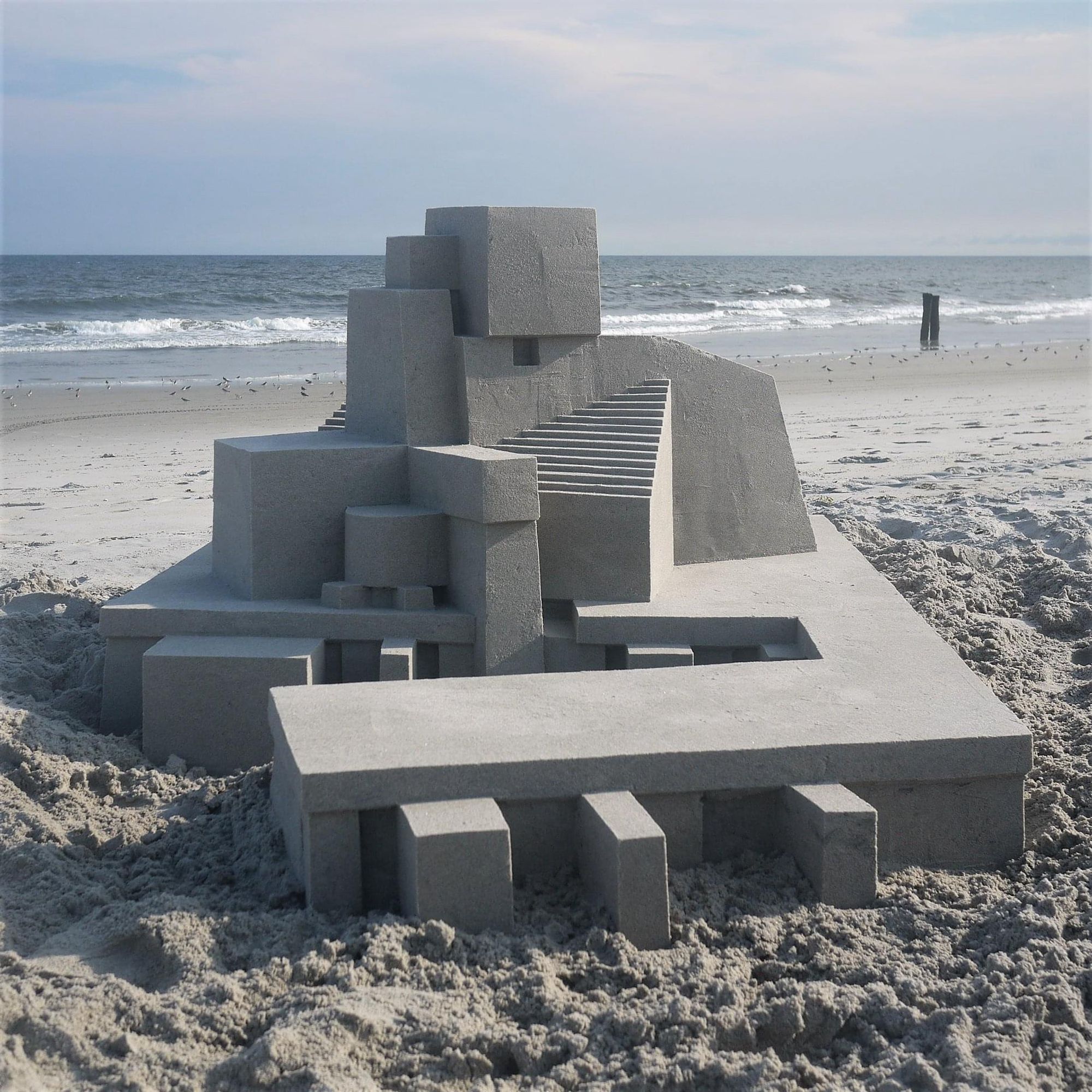 Sandcastle in the brutalist style of architecture.