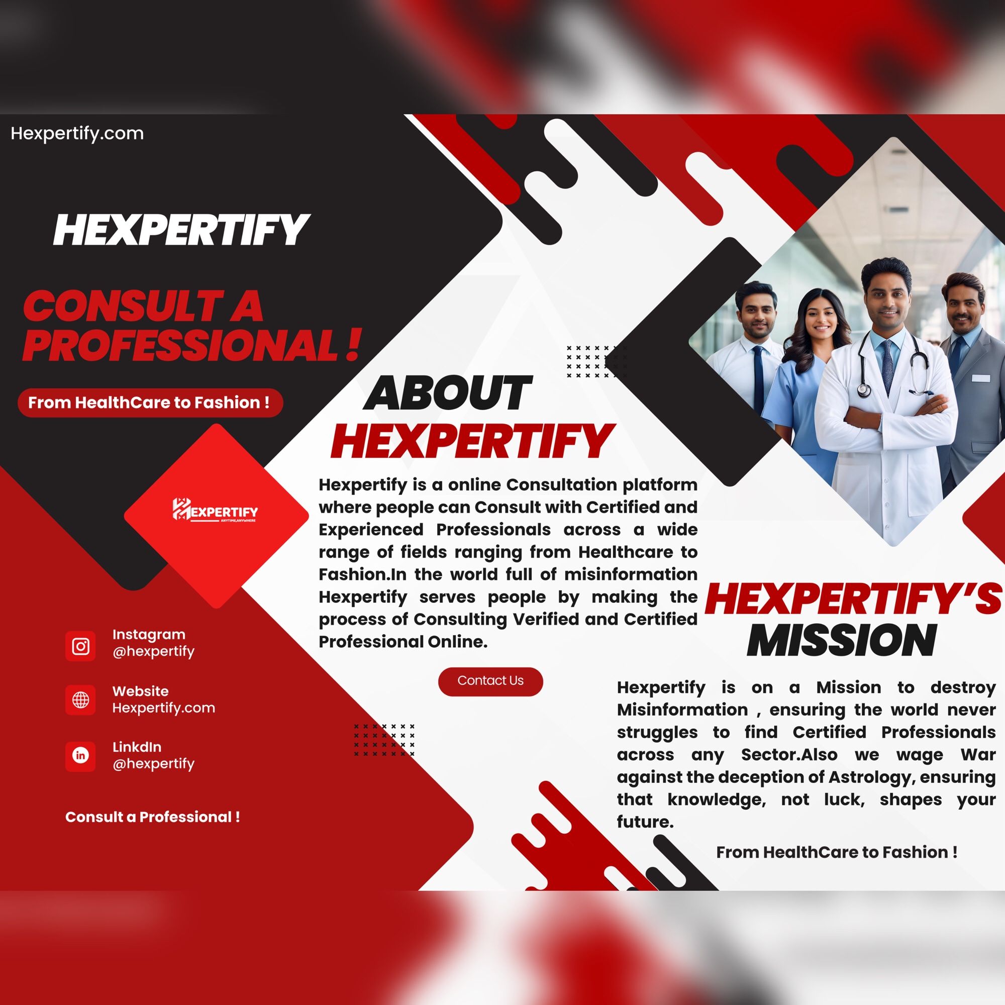 Hexpertify.com is a platform designed to make the process of finding and consulting certified professionals online