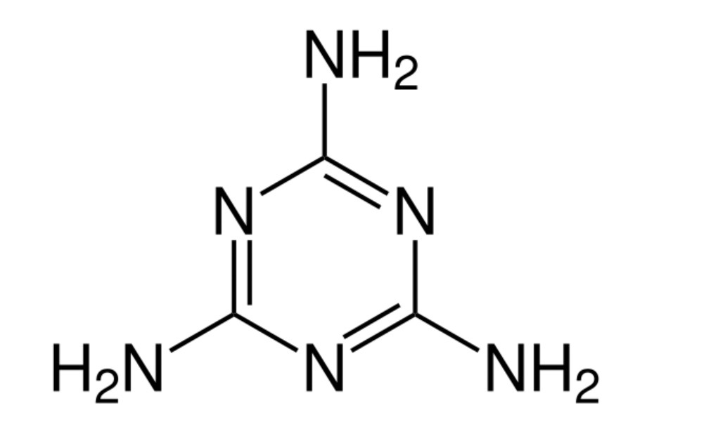 Melamine molecule with six nitrogen atoms, six hydrogen atoms and three carbon atoms