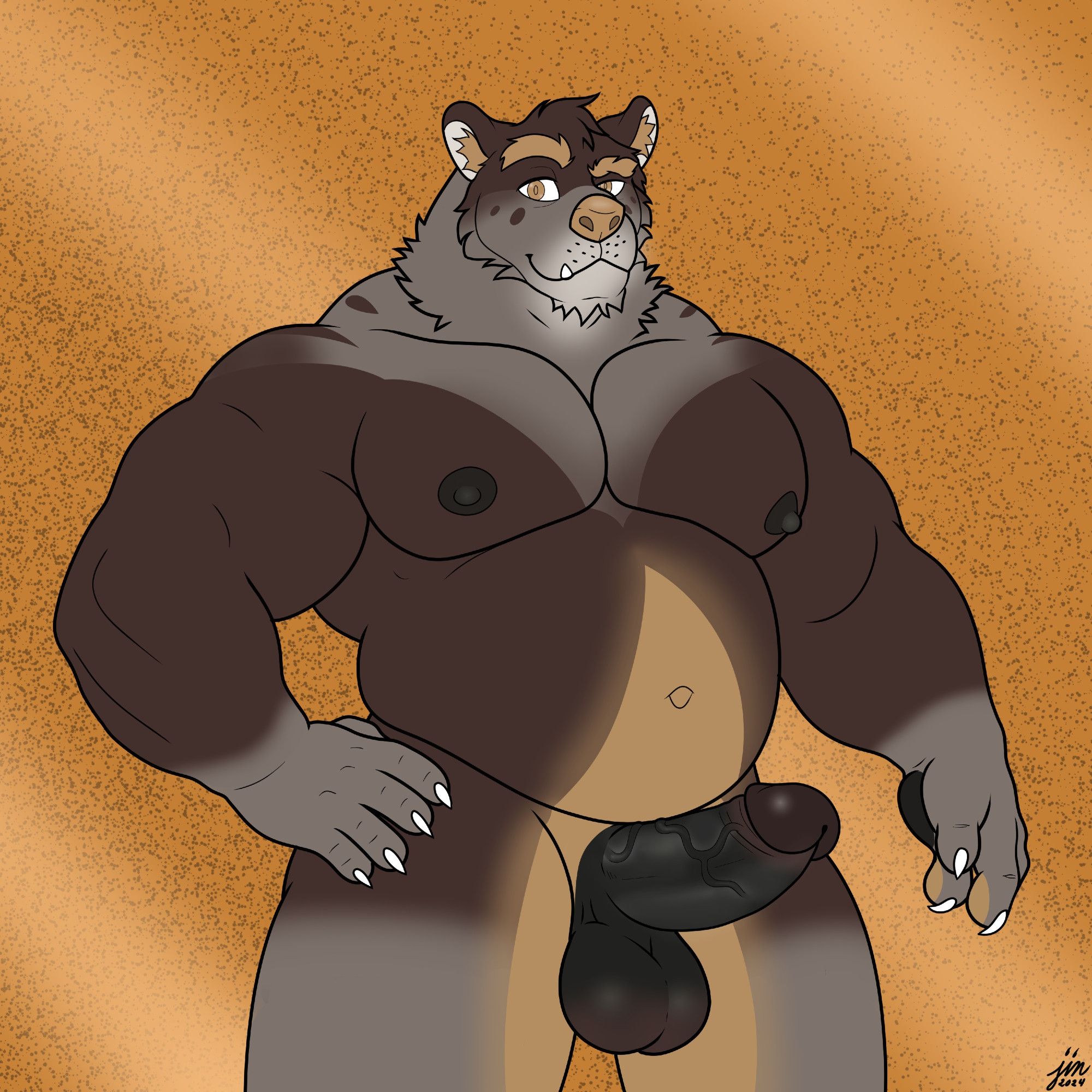 Niro's Bear OC, Lucius, standing naked, showing off his erection. He is looking at the viewer, clearly aroused.