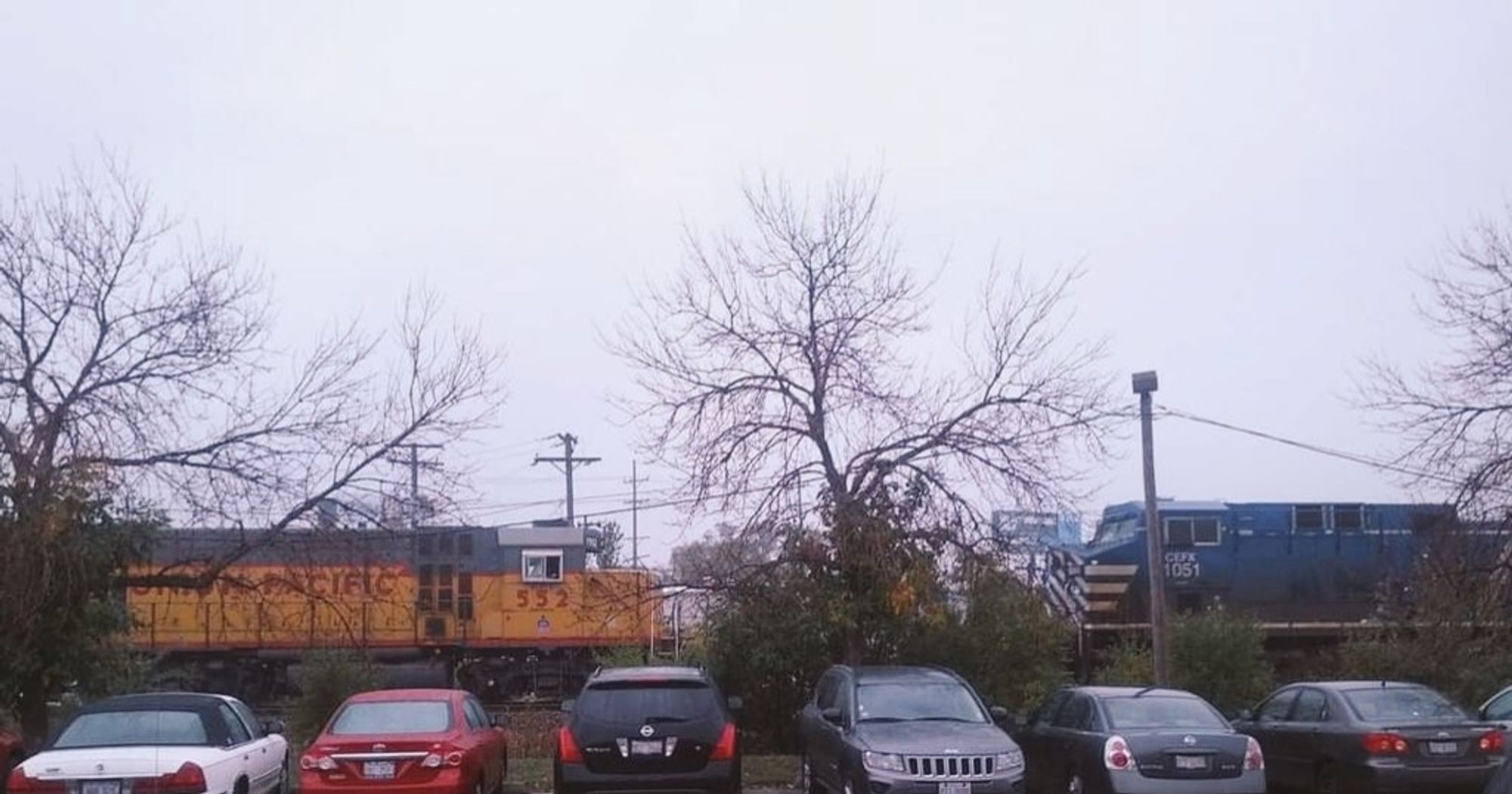 Two trains meeting.