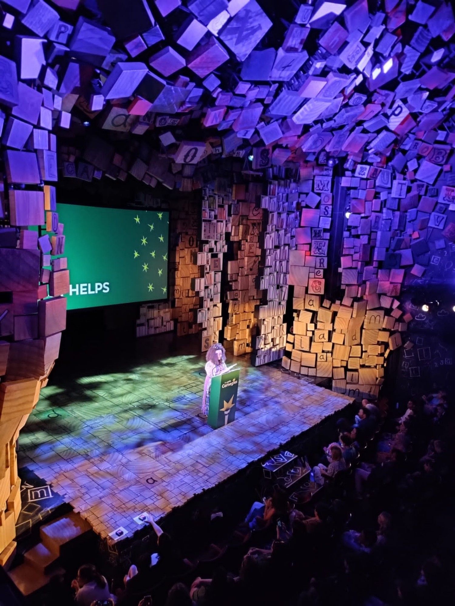 Miss Phelps on stage at the Cambridge Theatre Matilda the Musical set