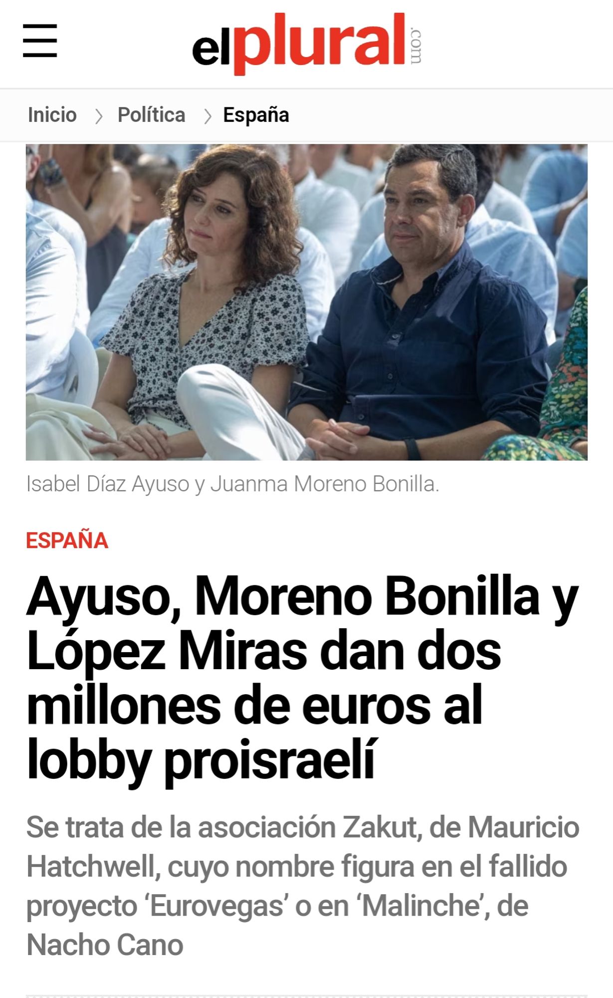 Ayuso, Moreno Bonilla y López Miras, del PP, dan dos millones de euros al lobby proisraelí