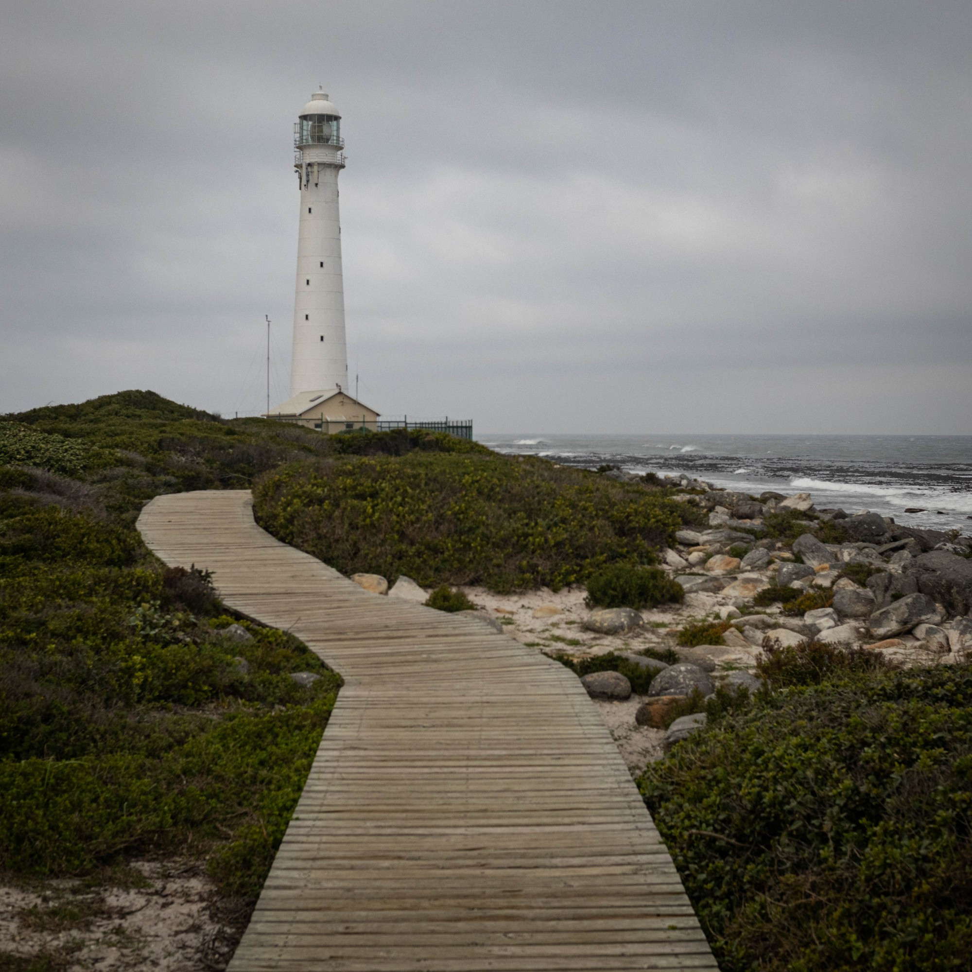 Slangkop lighthouse, with the wooden walkway in the foreground