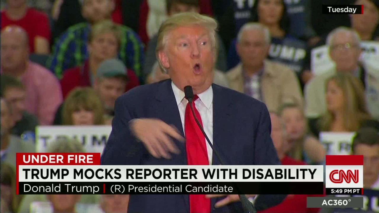 Image from CNN with the chyron: "Trump mocks reporter with disability"