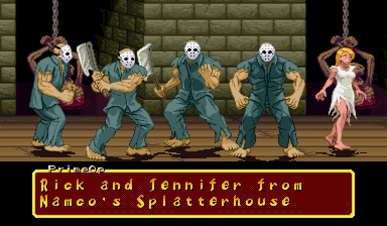 my pixel art of Rick and Jennifer from the original Splatterhouse