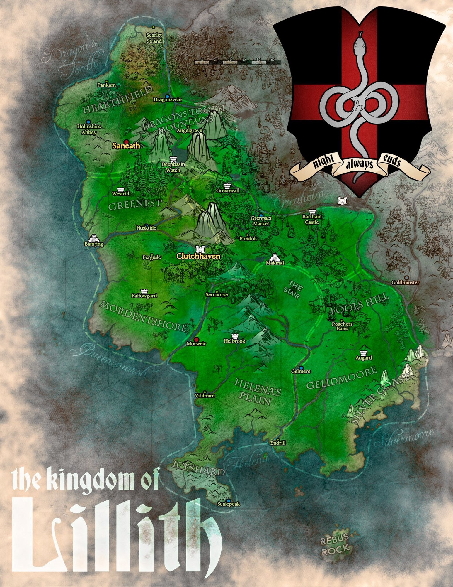 The Kingdom of Lillith, a swampy region in the southwestern corner of the Crux, ruled by the Gnome Queen Bianca Zunnino.