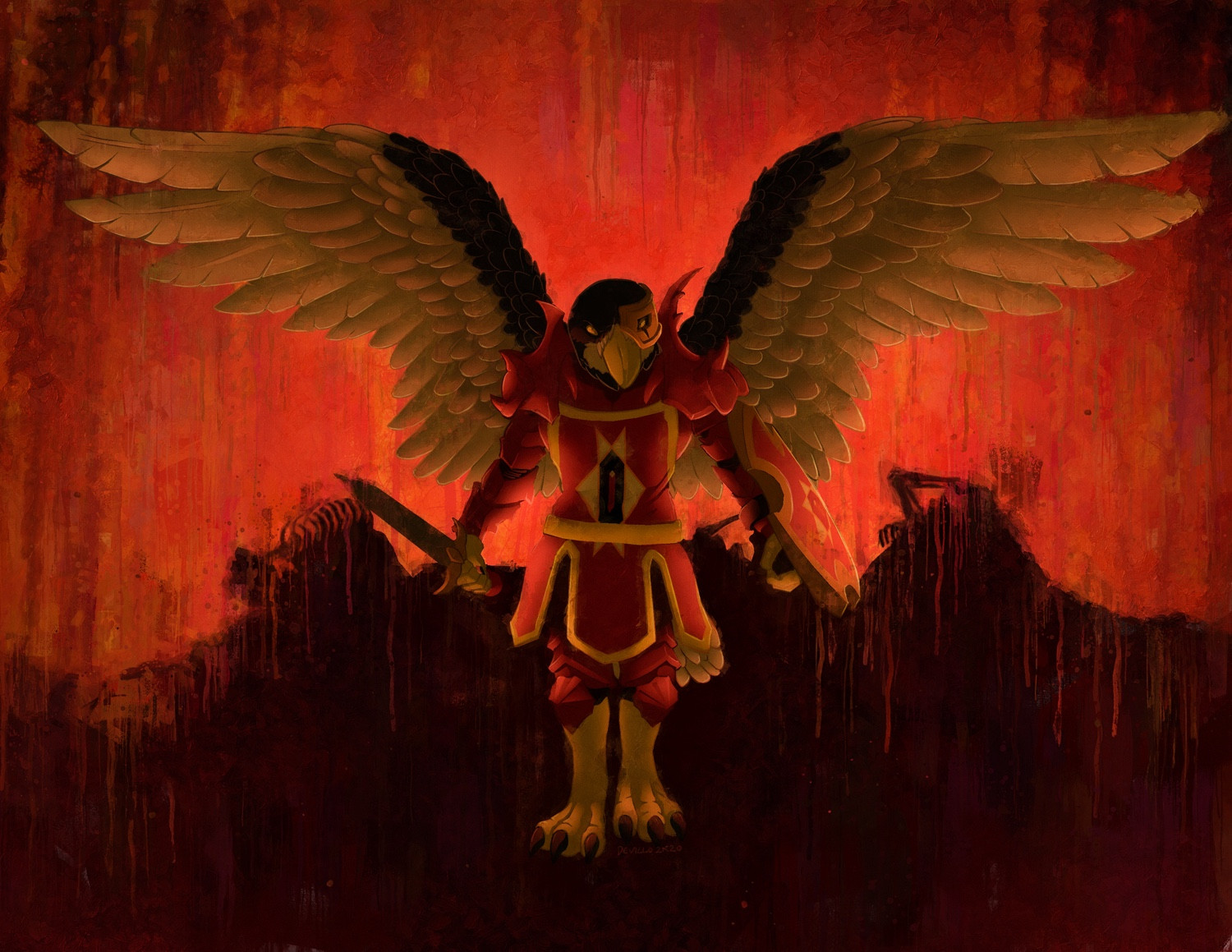 Character art of Sir Icarus, a Paladin of ‘Asepsis’ an anti-undead order inspired by ancient Celestial entities.